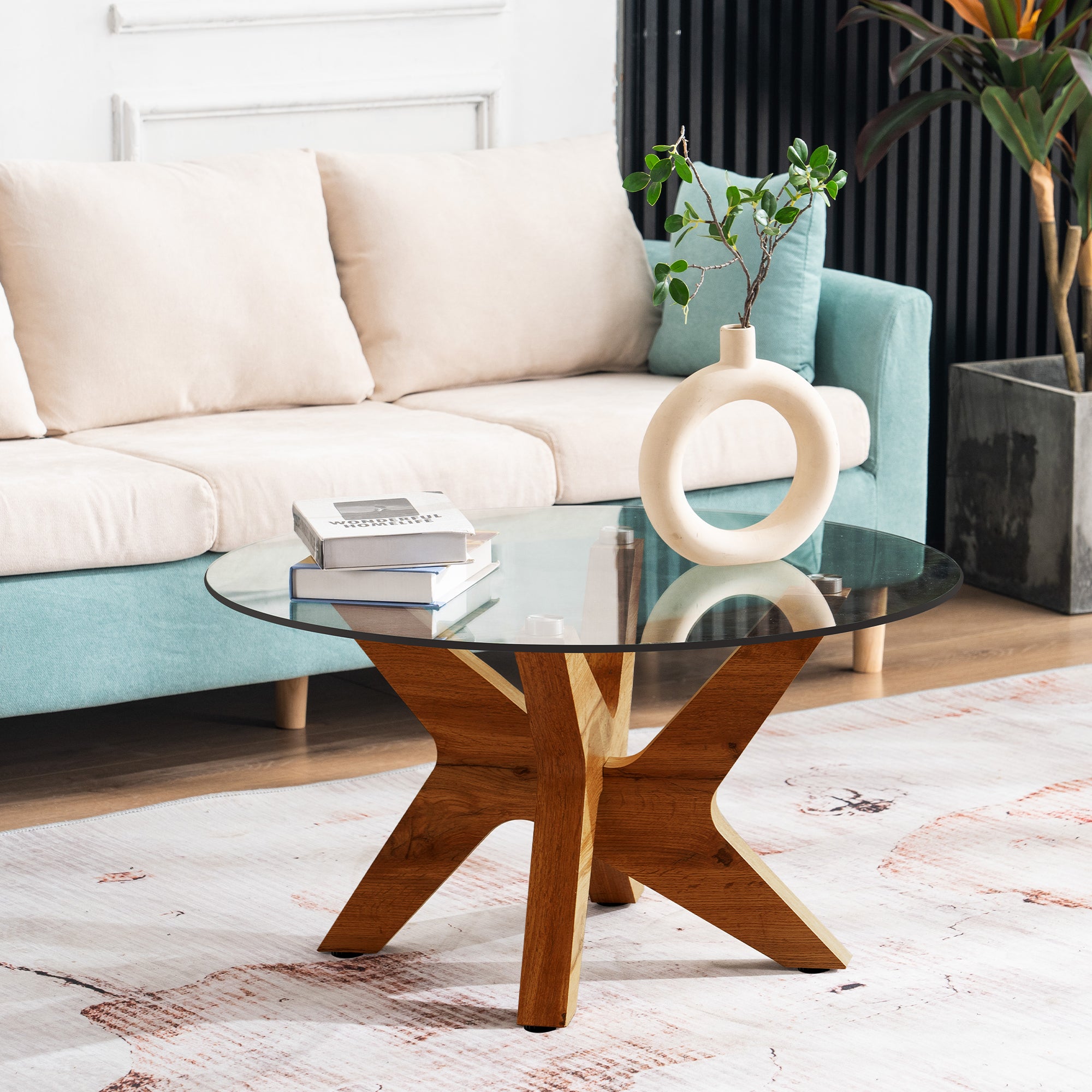 Ivinta Round Coffee Tables for Living Room, Glass Coffee Table for Home Office Cafe