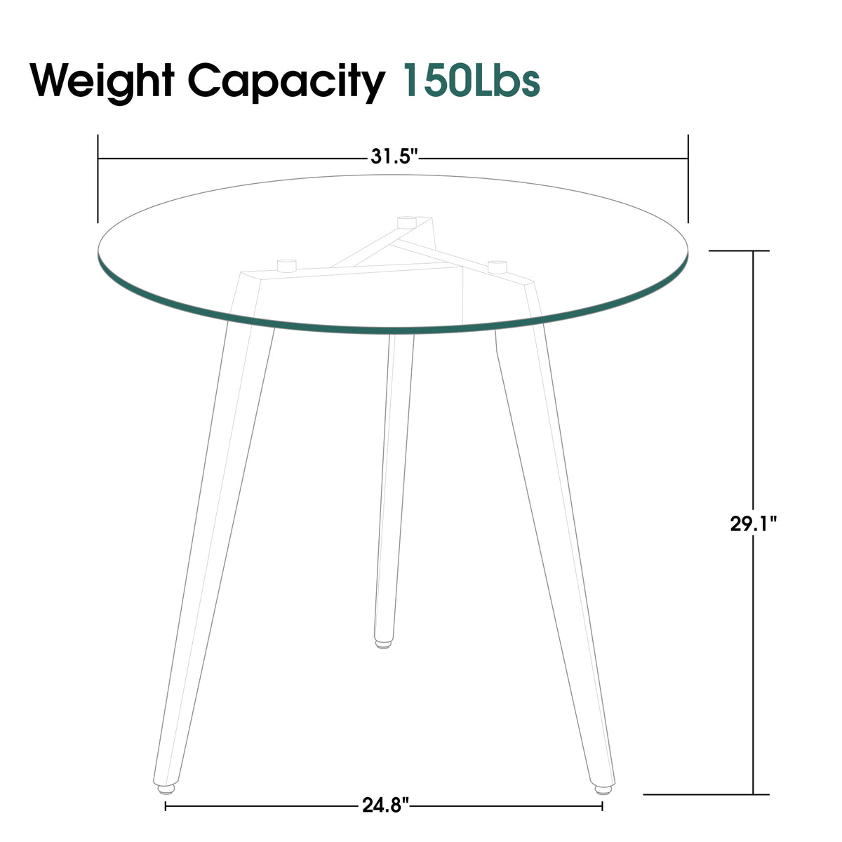 ivinta Round Dining Table with Water Rippled Glass Tabletop, Modern Le