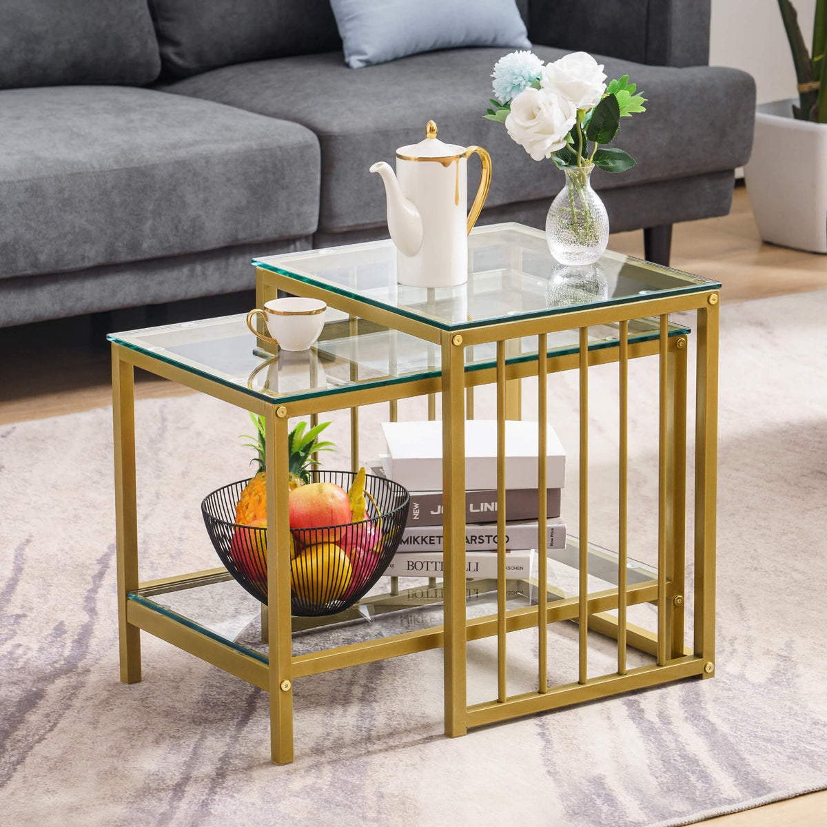 Ivinta Rectangle Nesting Coffee Tables, Modern Square Glass