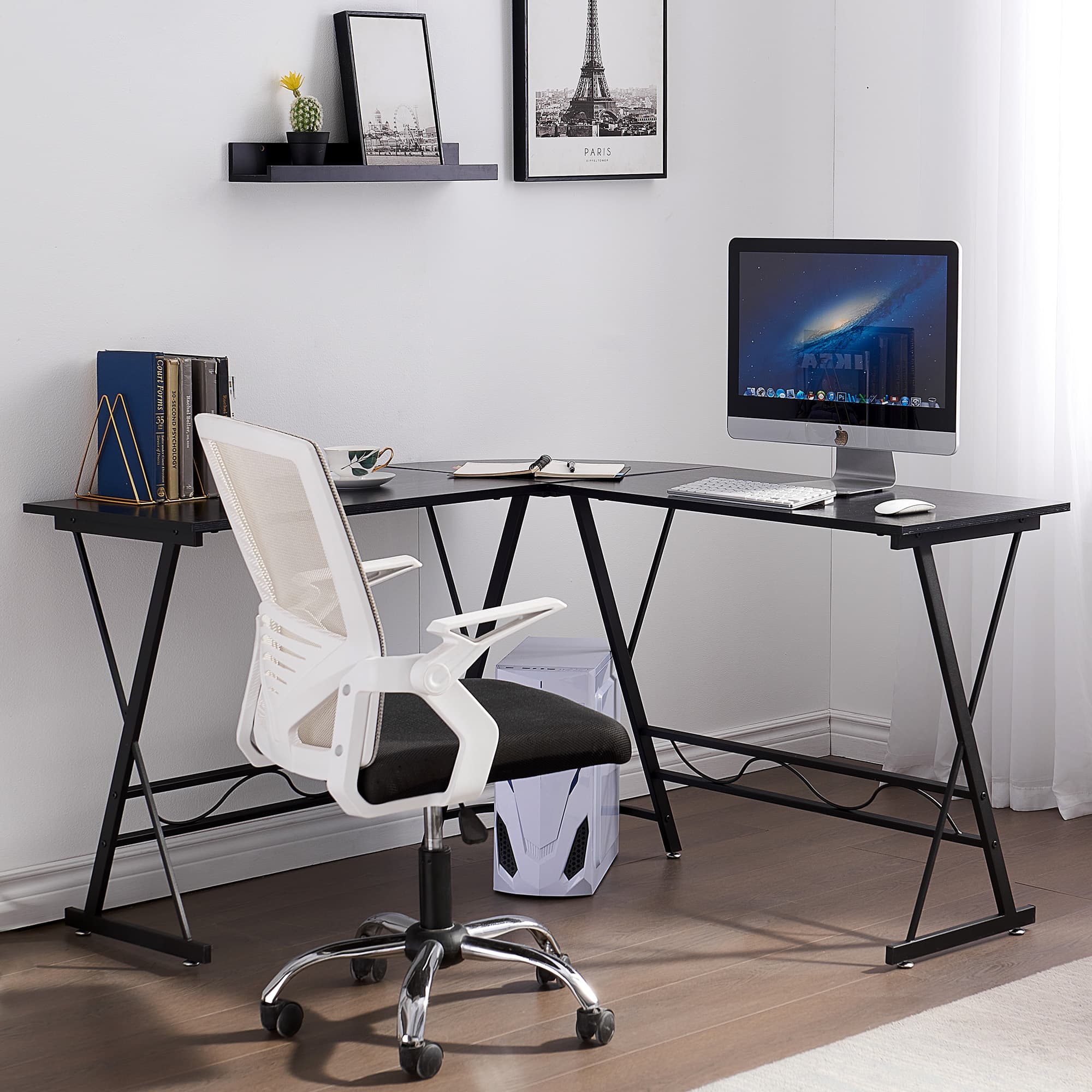 Ivinta L-Shaped Computer Corner Desk, 49.6 inch Gray Home Office Desk, Gray