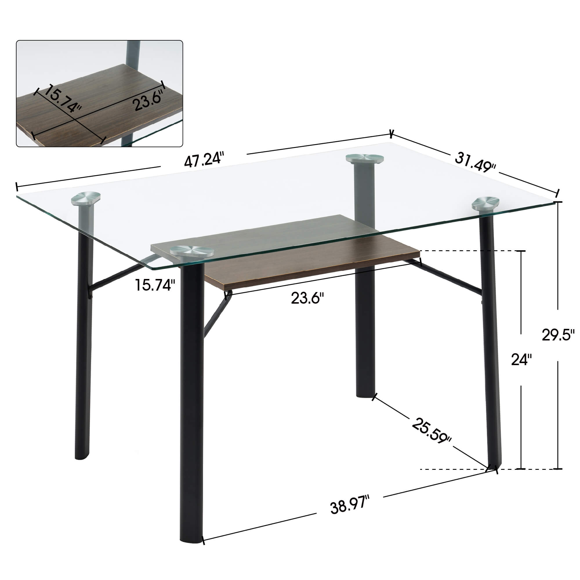 Ivinta Modern Glass Dining Table Kitchen Table for 4/6 Rectangular Dinner Table - Ivinta