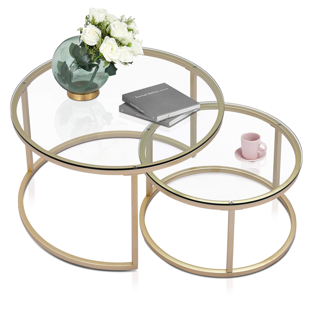 Ivinta Modern Round Nesting Coffee Table Sets, Tea Table for