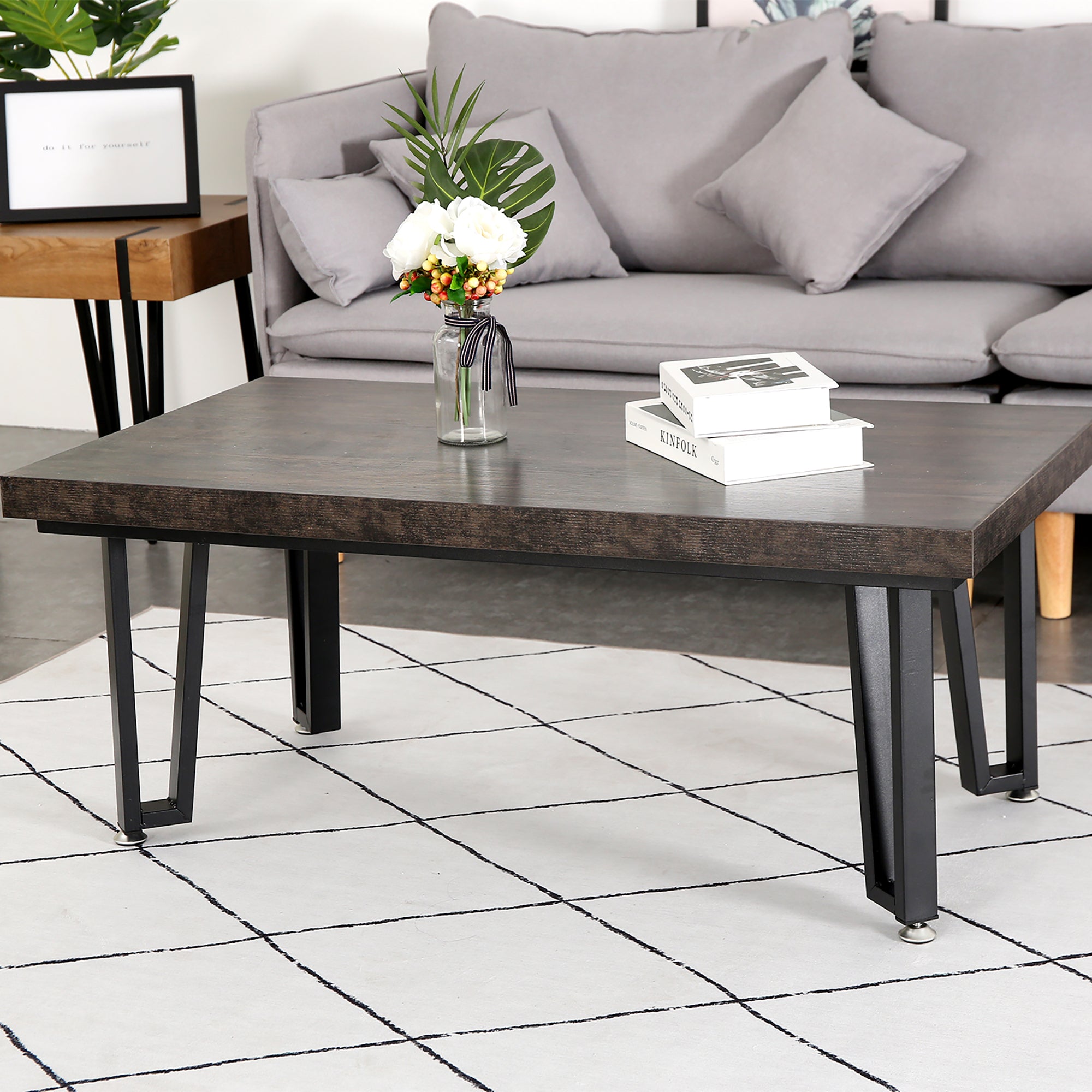 Ivinta Industrial Unique Rectangular Coffee Table for Living Room