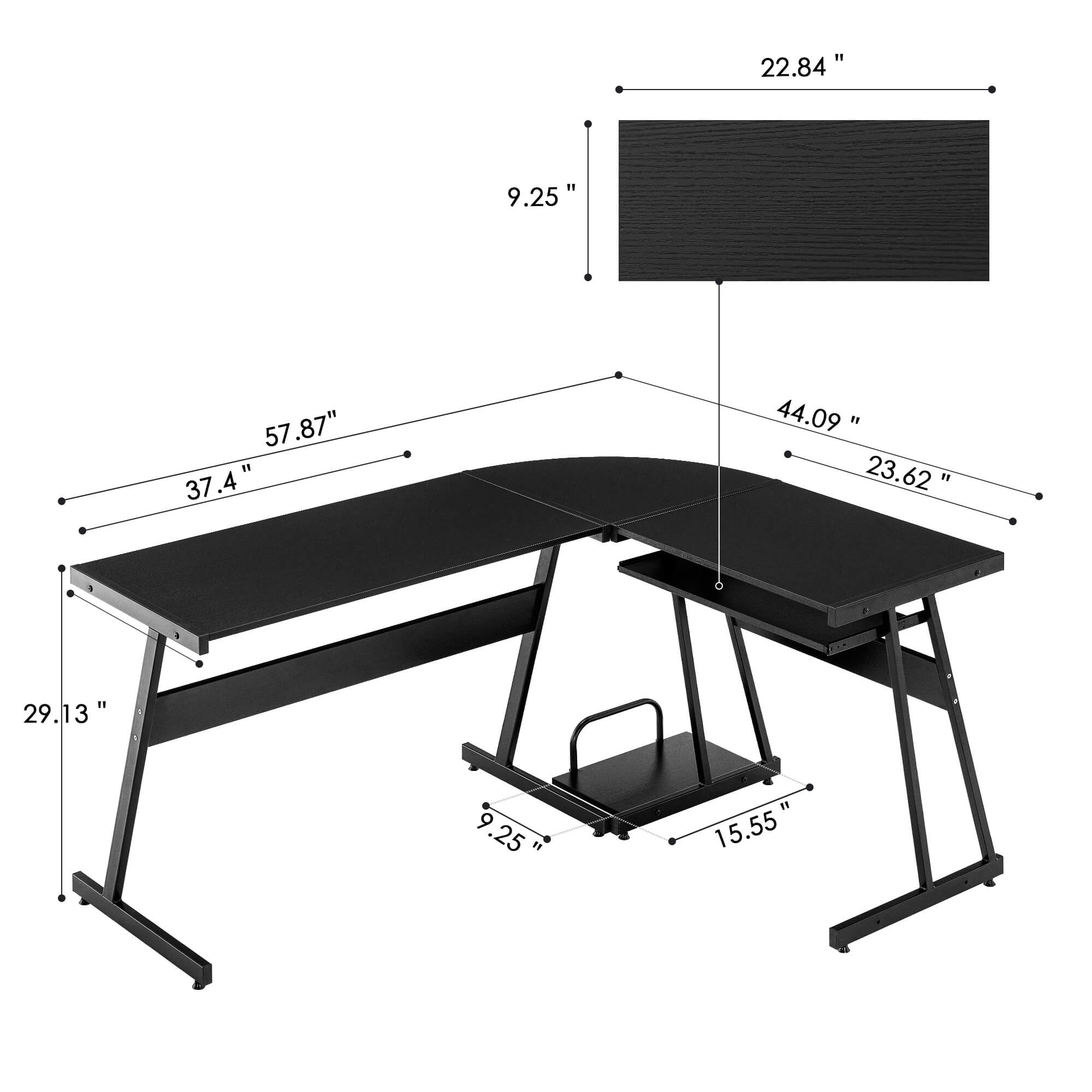 Ivinta Reversible L-Shaped Corner Desk with Keyboard Tray 7112