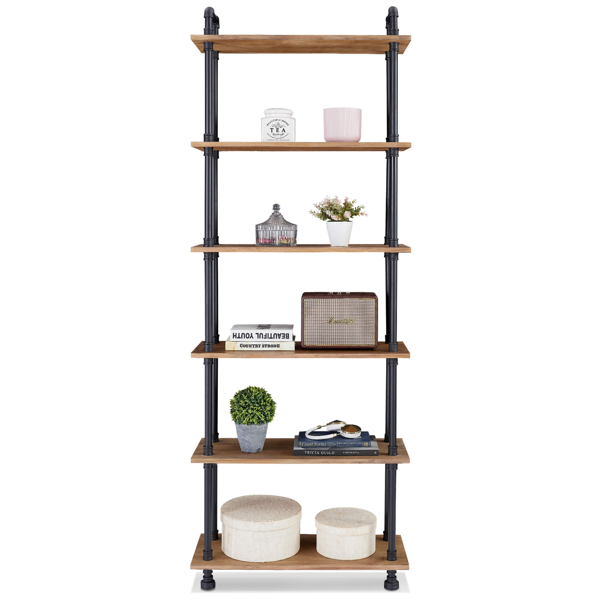 Ivinta Industrial Bookshelf Rustic Bookcase, Storage Shelf Plant Shelf - Ivinta