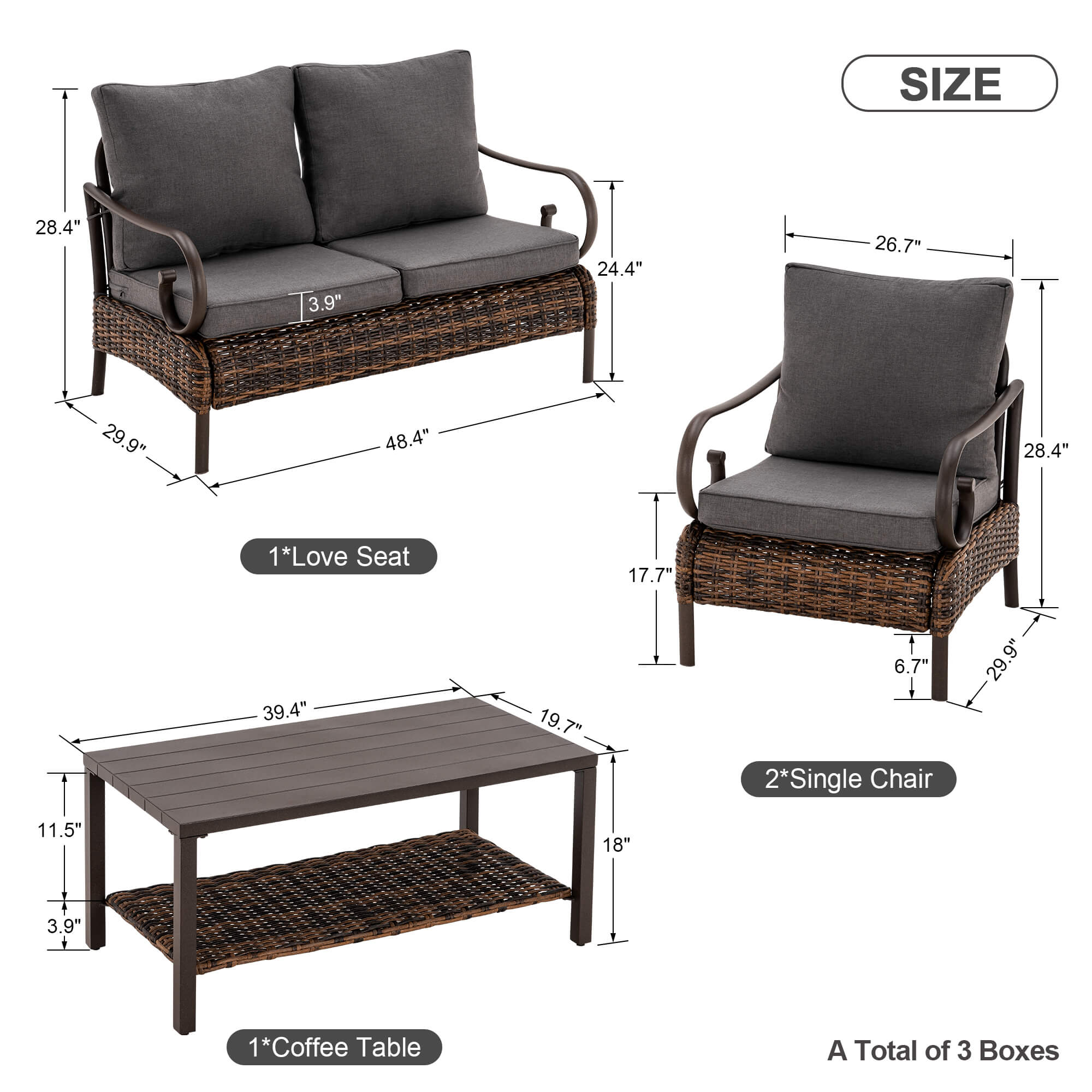 Ivinta Outdoor Patio Furniture Set, 4-Piece Wicker Conversation Sets