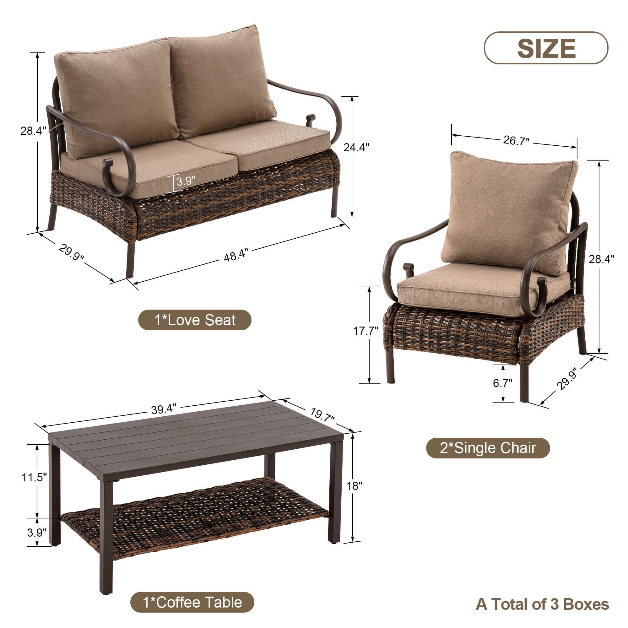 Ivinta Outdoor Patio Furniture Set, 4-Piece Wicker Conversation Sets