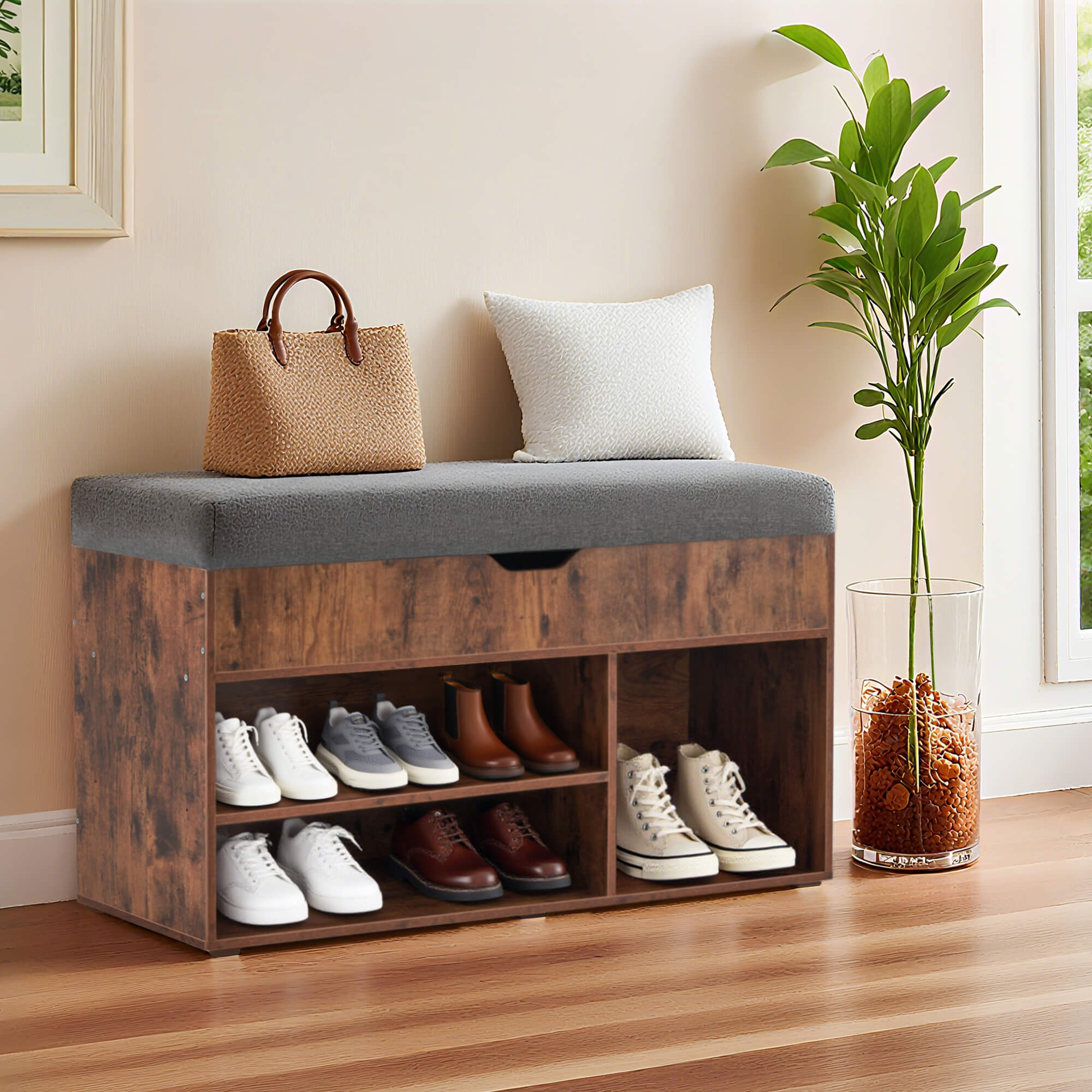 ivinta 37" Storage Bench with Padded Cushion for Living Room, 7702