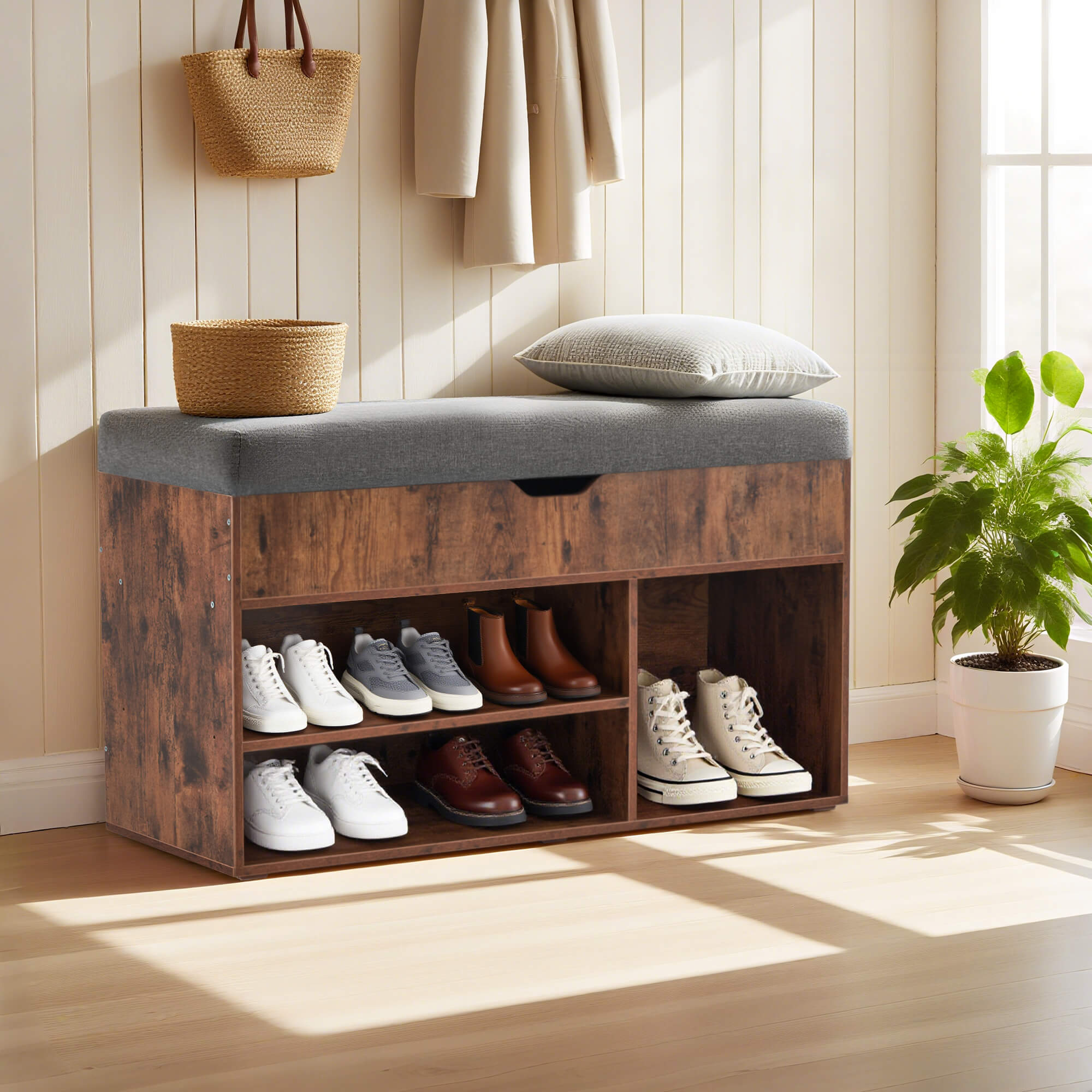 ivinta 37" Storage Bench with Padded Cushion for Living Room, 7702