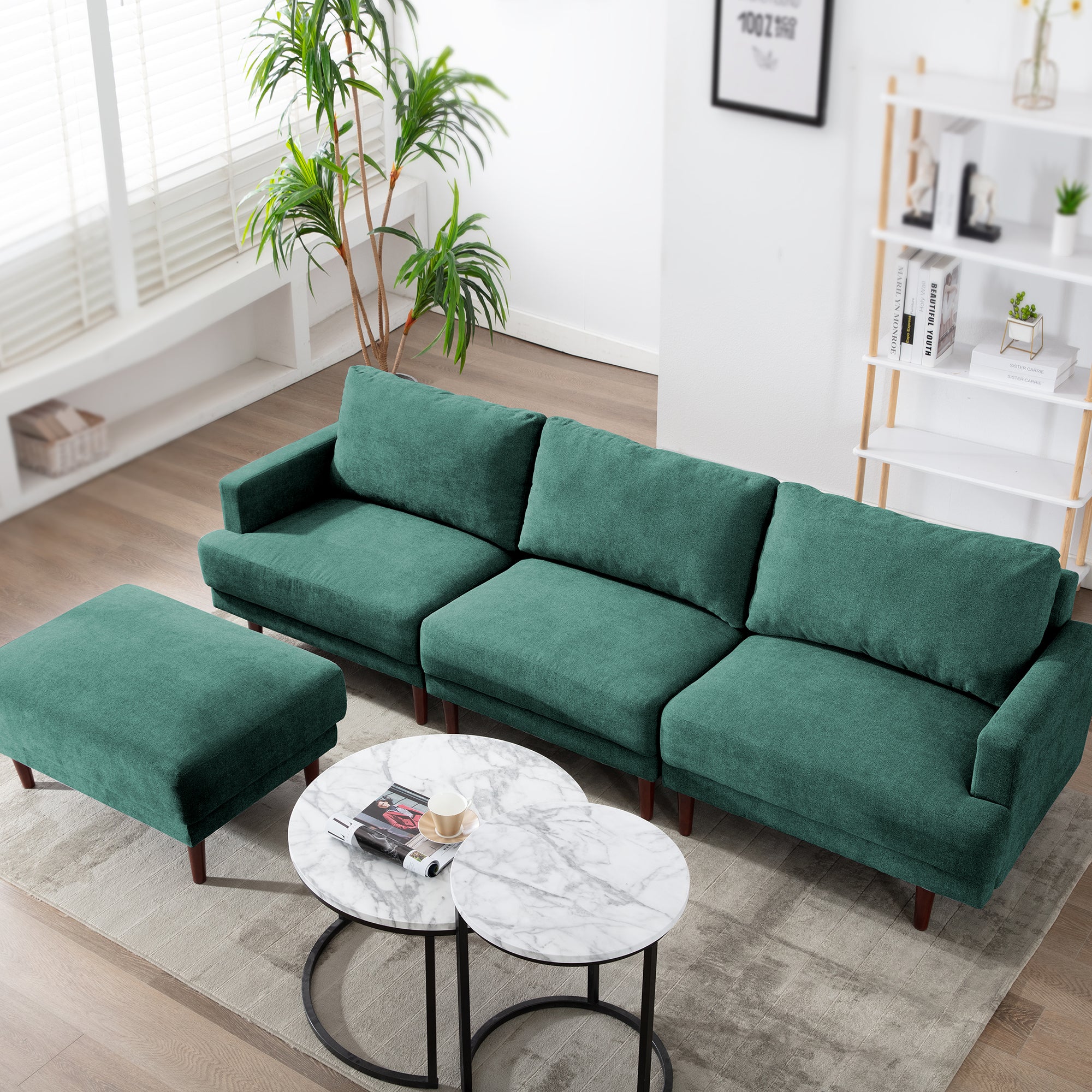 MCombo Sectional Couch Sofa 3-Seat Small Upholstered Modern Sofa with Ottoman Convertible Modular Couch Set for Bedroom Living Room L Shaped Couch Loveseat