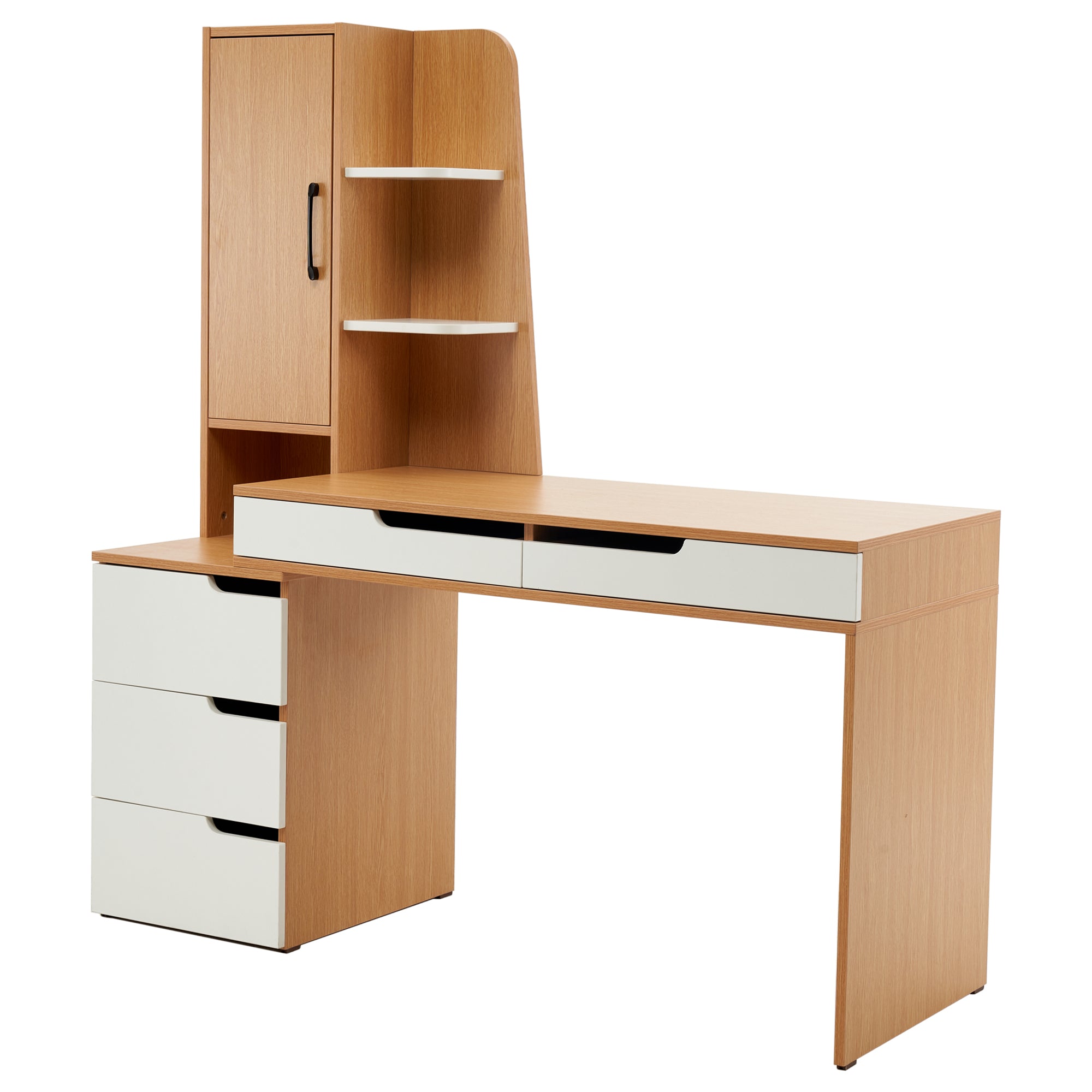Ivinta Computer Desk with Drawers Storage Shelves, Modern Study Writing Table with Storage Cabinet for Home Office
