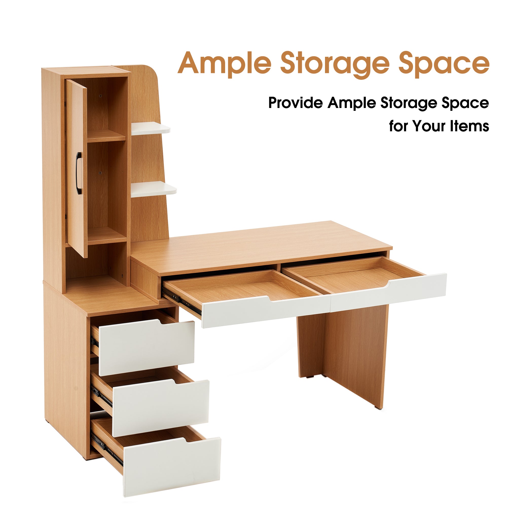 Storage Desk Table Ivinta Computer Desk with Drawers Storage Shelves, Modern Study Writin