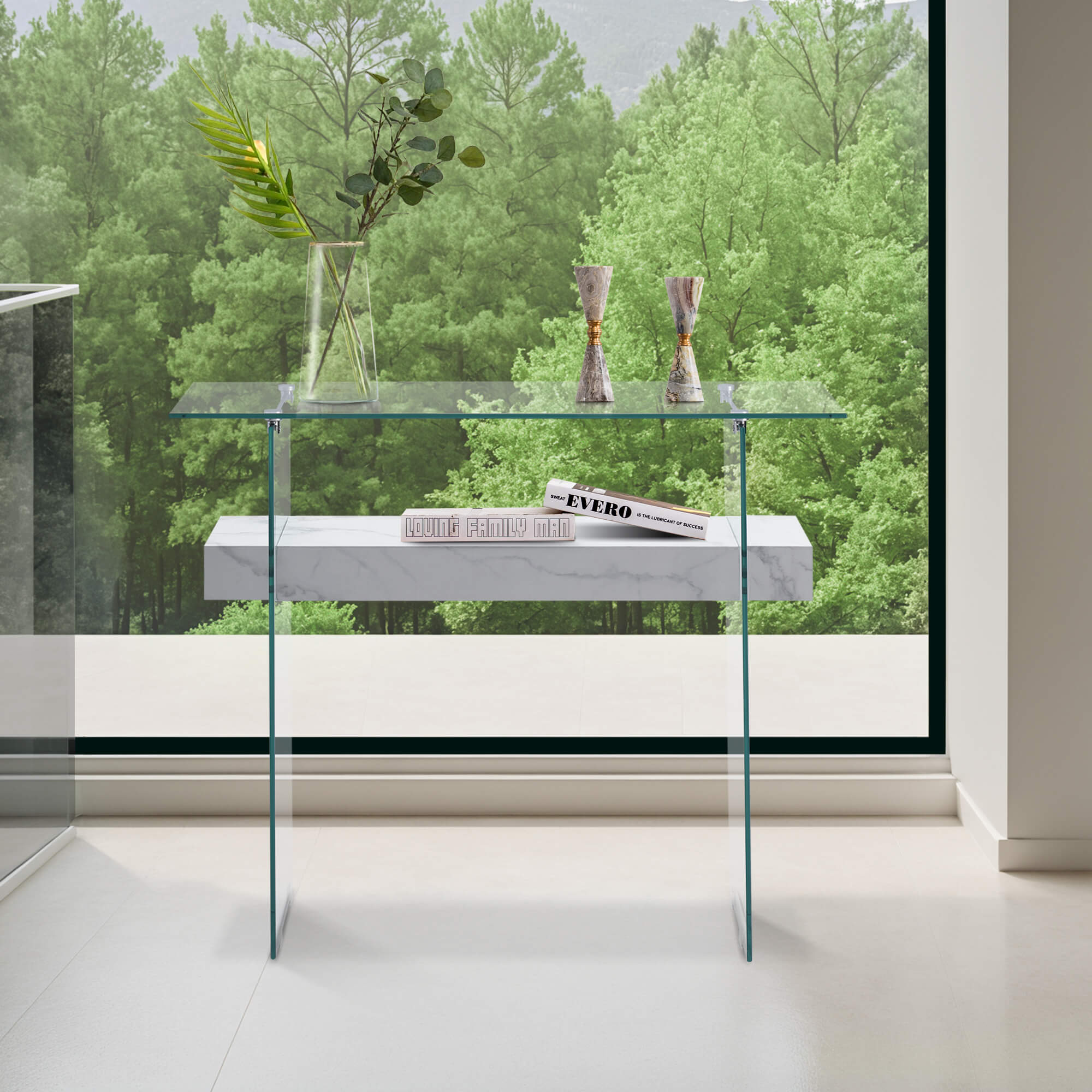 ivinta Glass Console Table with Storage, Small Narrow Entryway Table for Living Room, 39.4" Modern Sofa Table for Foyer, Hallway, Bedroom