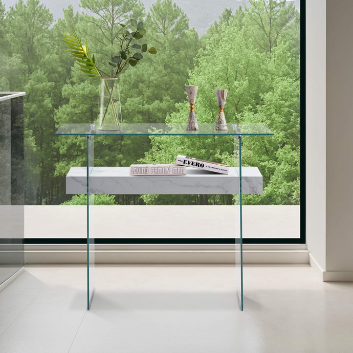 ivinta Glass Console Table with Storage, Small Narrow Entryway Table for Living Room, 39.4