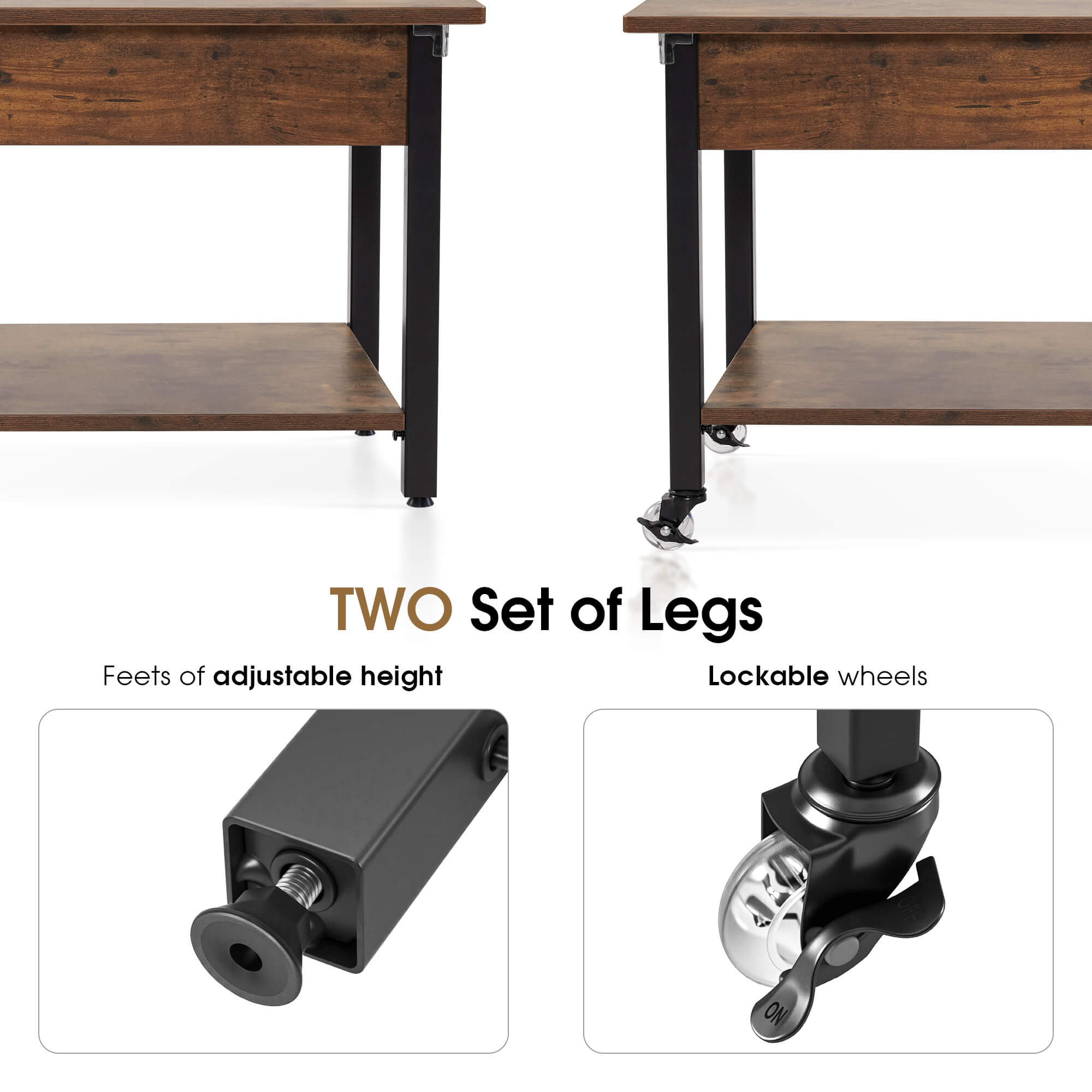 ivinta Lift Top Coffee Table with Storage, 41.3" Modern Recangular Center Table with 4 Wheels and 2 Rattan Folding Baskets, Rising Tabletop with Hidden Compartment for Living Room, 2177