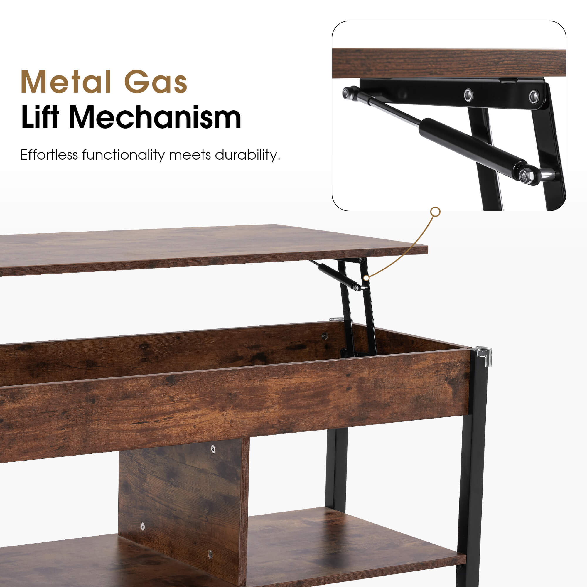 ivinta Lift Top Coffee Table with Storage, 41.3" Modern Recangular Center Table with 4 Wheels and 2 Rattan Folding Baskets, Rising Tabletop with Hidden Compartment for Living Room, 2177