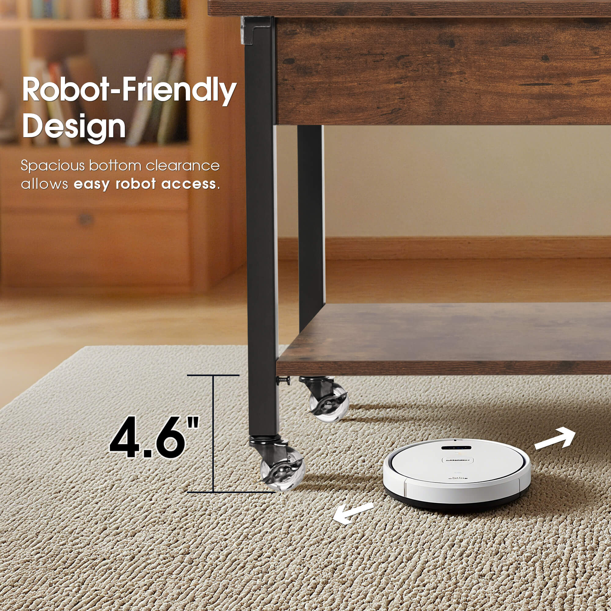 ivinta Lift Top Coffee Table with Storage, 41.3" Modern Recangular Center Table with 4 Wheels and 2 Rattan Folding Baskets, Rising Tabletop with Hidden Compartment for Living Room, 2177