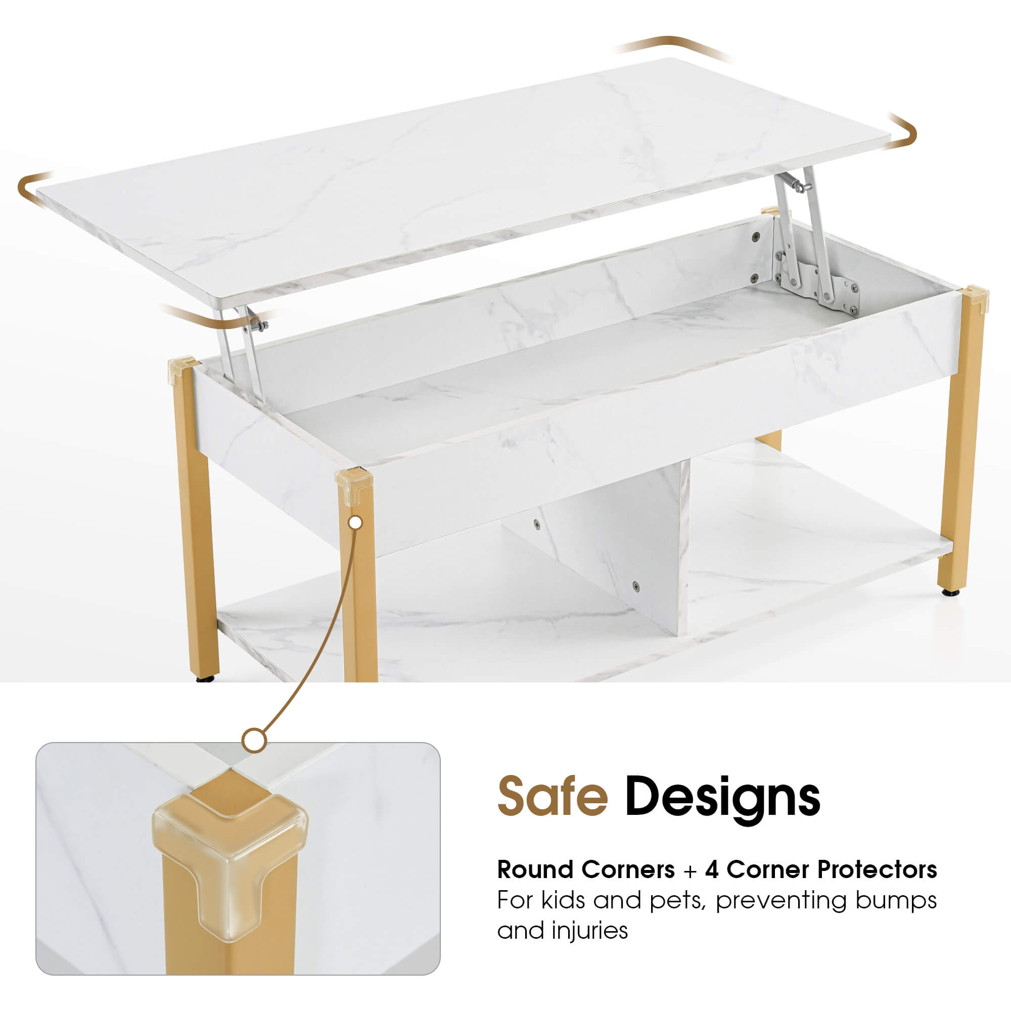 ivinta Lift Top Coffee Table with Storage, 41.3" Modern Recangular Center Table with 4 Wheels and 2 Rattan Folding Baskets, Rising Tabletop with Hidden Compartment for Living Room, 2177