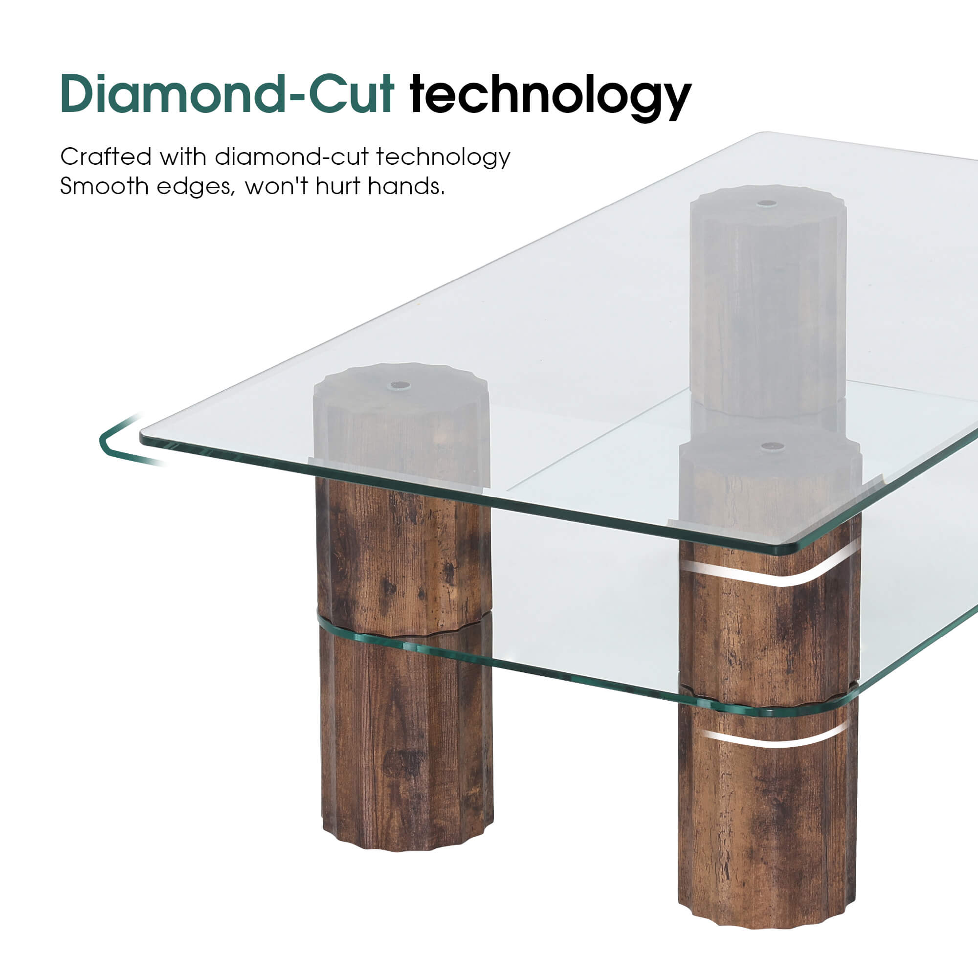 ivinta Glass Coffee Table with Storage Shelf, Small Modern Rectangular Center Table for Living Room, Wooden Legs, Easy Assembly, 44W×24D