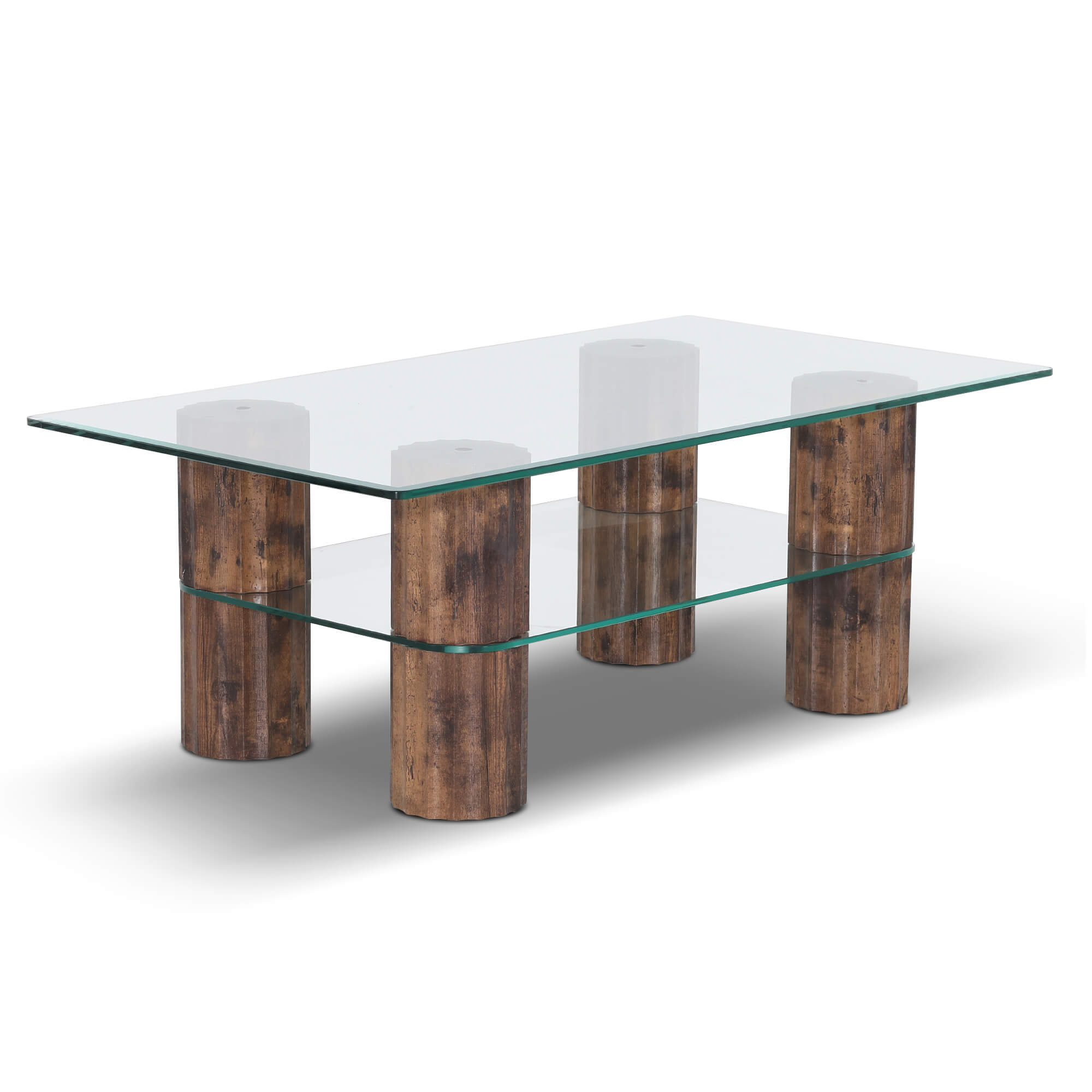ivinta Glass Coffee Table with Storage Shelf, Small Modern Rectangular Center Table for Living Room, Wooden Legs, Easy Assembly, 44W×24D