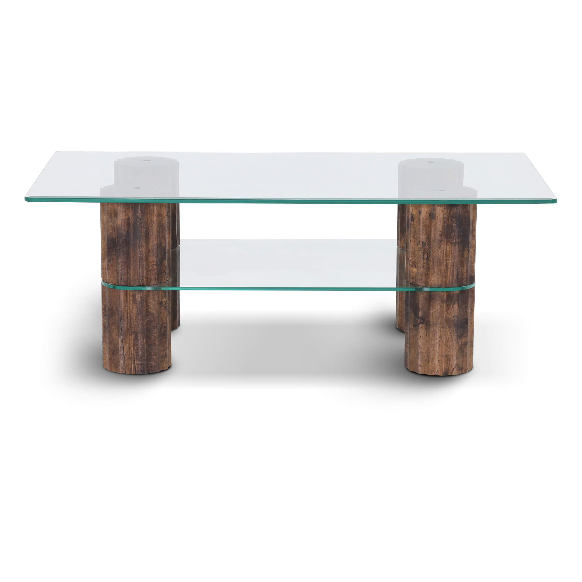 ivinta Glass Coffee Table with Storage Shelf, Small Modern Rectangular Center Table for Living Room, Wooden Legs, Easy Assembly, 44W×24D