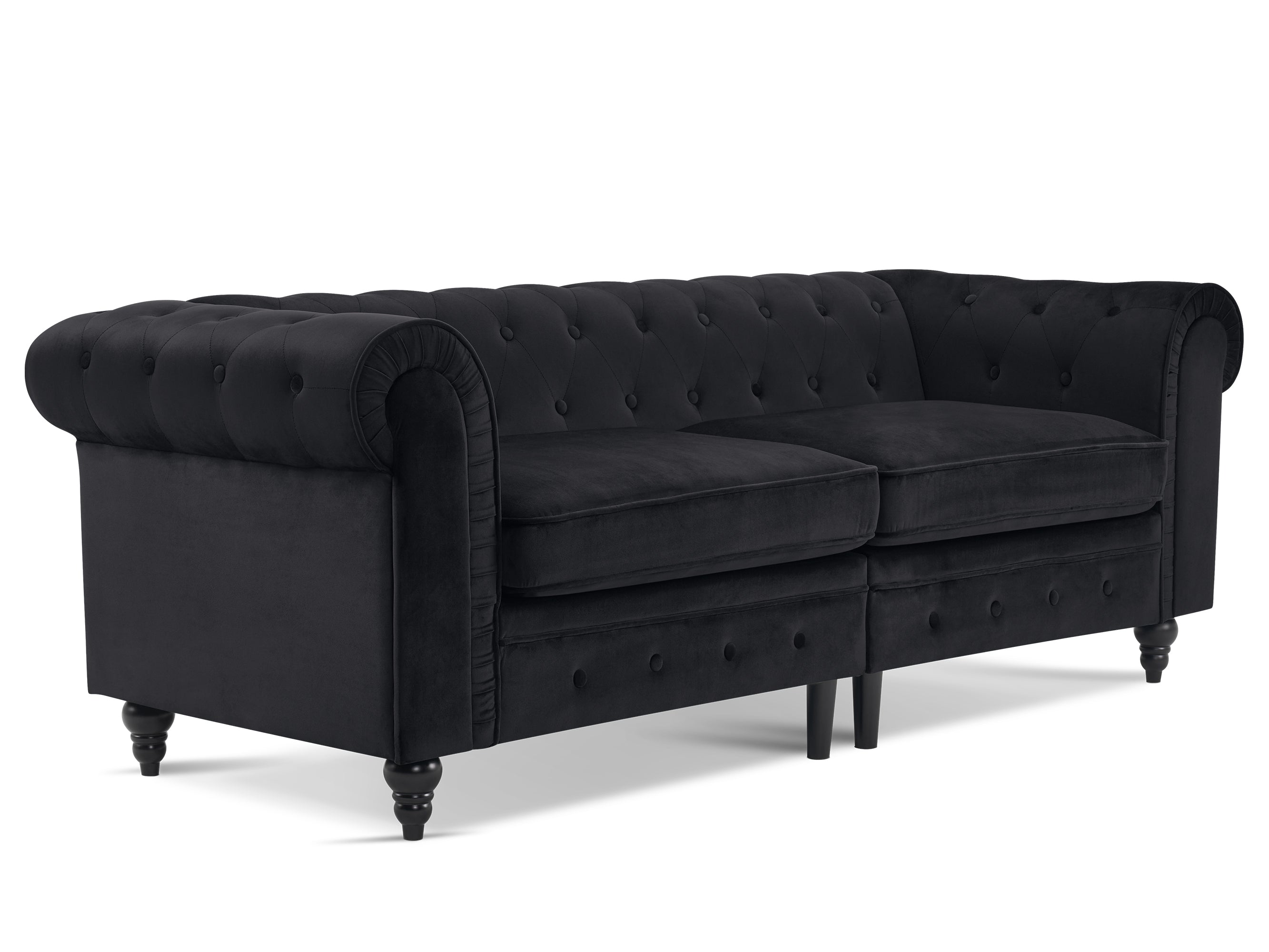 ivinta Small Office Sofa, Black Velvet Tufting Chesterfield Sofa, Mid Century Vintage Couch for Small Spaces Living Room Bedroom