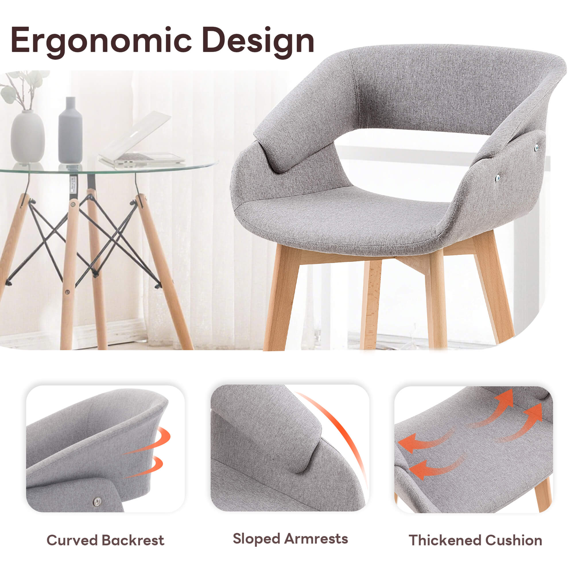 Ivinta Modern Dining Room Chair Set of 2 for Kitchen, Mid-Century Modern Accent Chairs