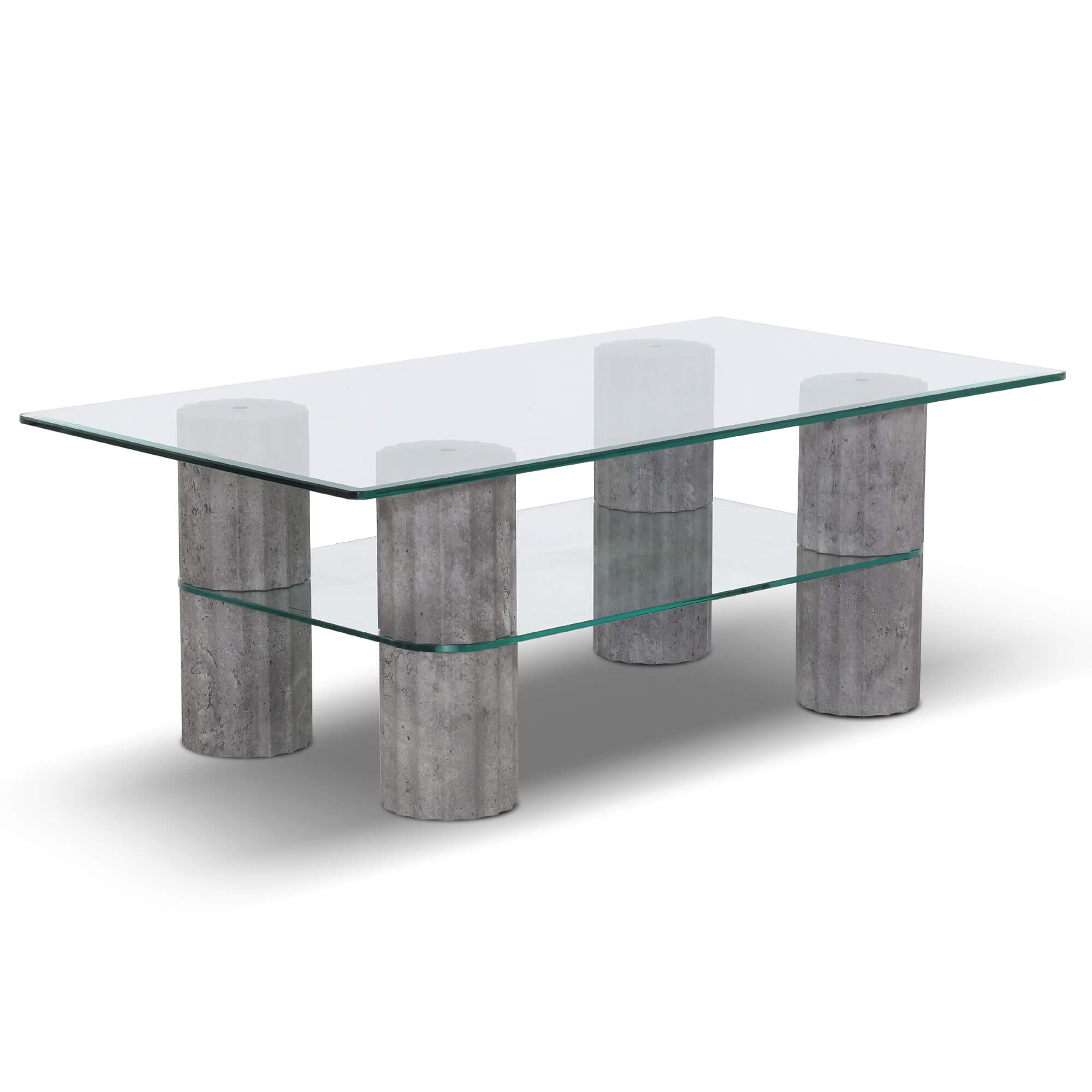 ivinta Glass Coffee Table with Storage Shelf, Small Modern Rectangular Center Table for Living Room, Wooden Legs, Easy Assembly, 44W×24D