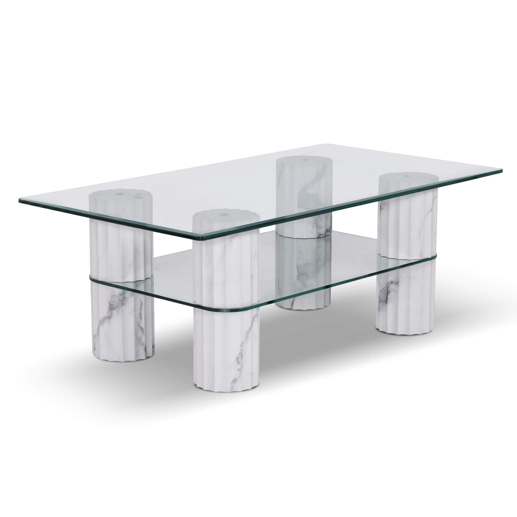 ivinta Glass Coffee Table with Storage Shelf, Small Modern Rectangular Center Table for Living Room, Wooden Legs, Easy Assembly, 44W×24D