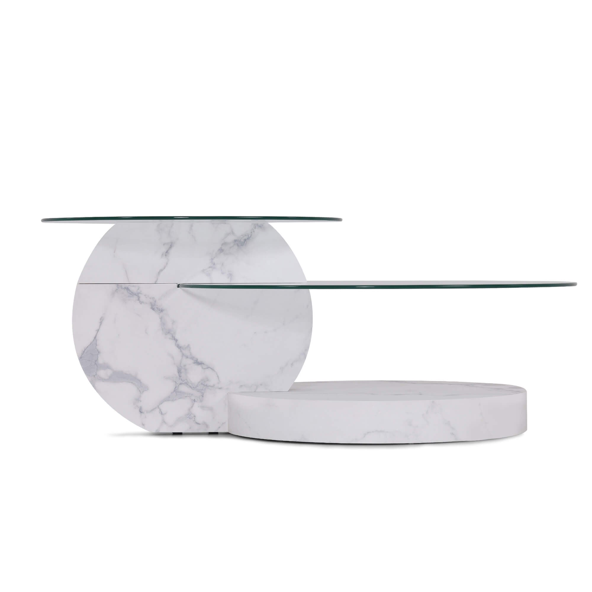 ivinta Glass Round Coffee Table with Storage,Modern Center Table for Living Room,Circle Coffee Table for Small Space,42" W×31" D×17" H
