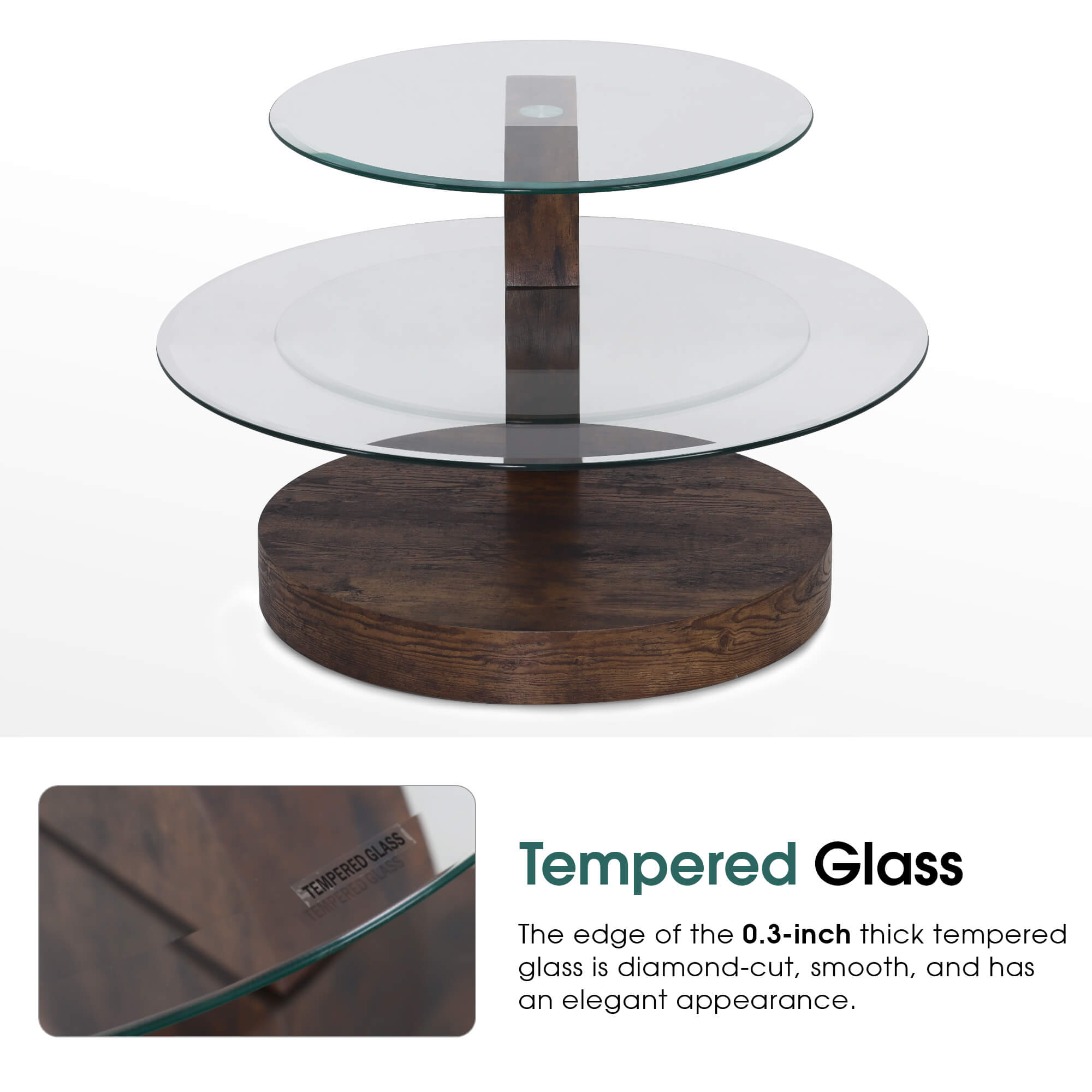 ivinta Glass Round Coffee Table with Storage,Modern Center Table for Living Room,Circle Coffee Table for Small Space,42" W×31" D×17" H
