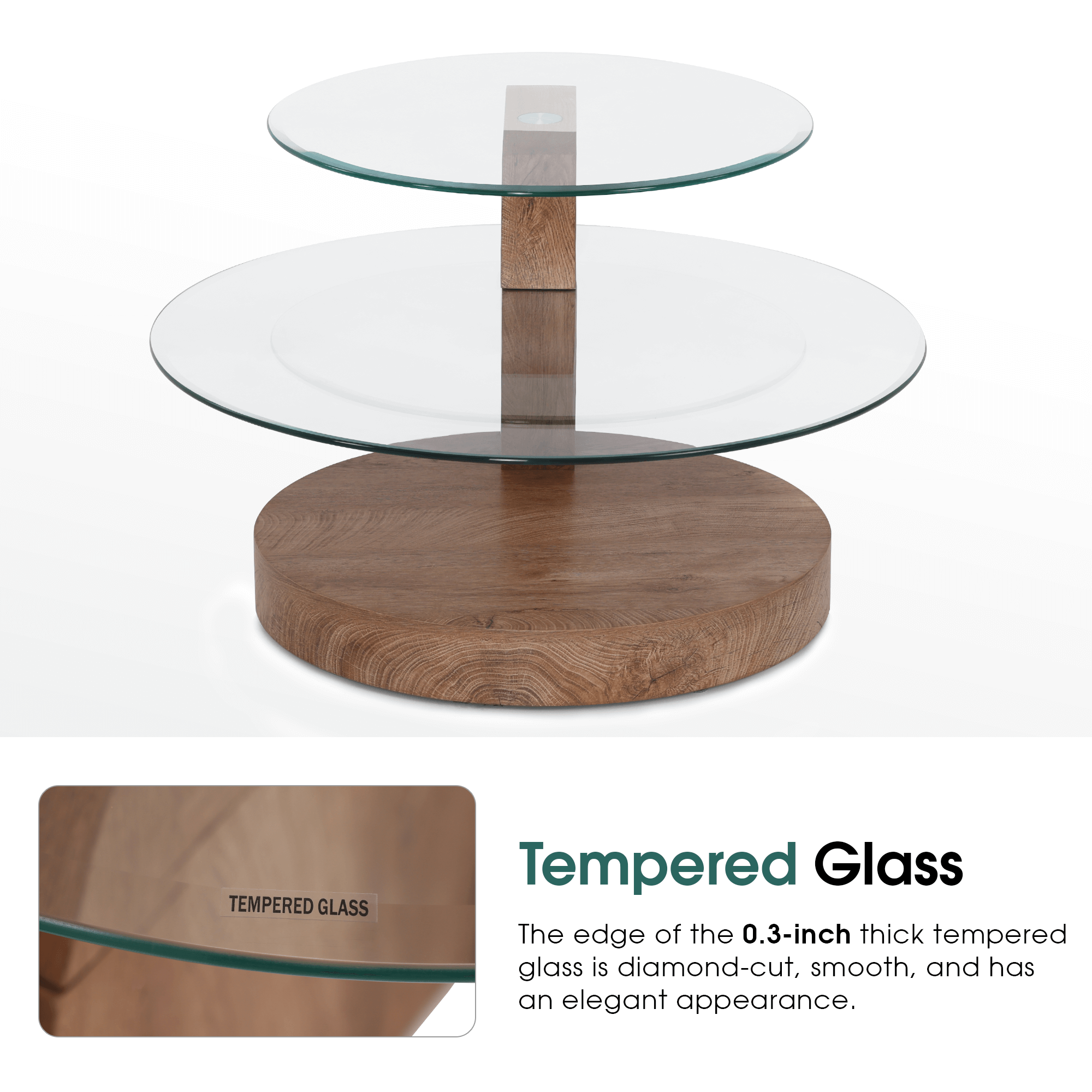 ivinta Glass Round Coffee Table with Storage,Modern Center Table for Living Room,Circle Coffee Table for Small Space,42" W×31" D×17" H