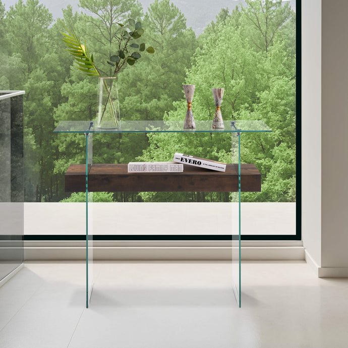 ivinta Glass Console Table with Storage, Small Narrow Entryway Table for Living Room, 39.4
