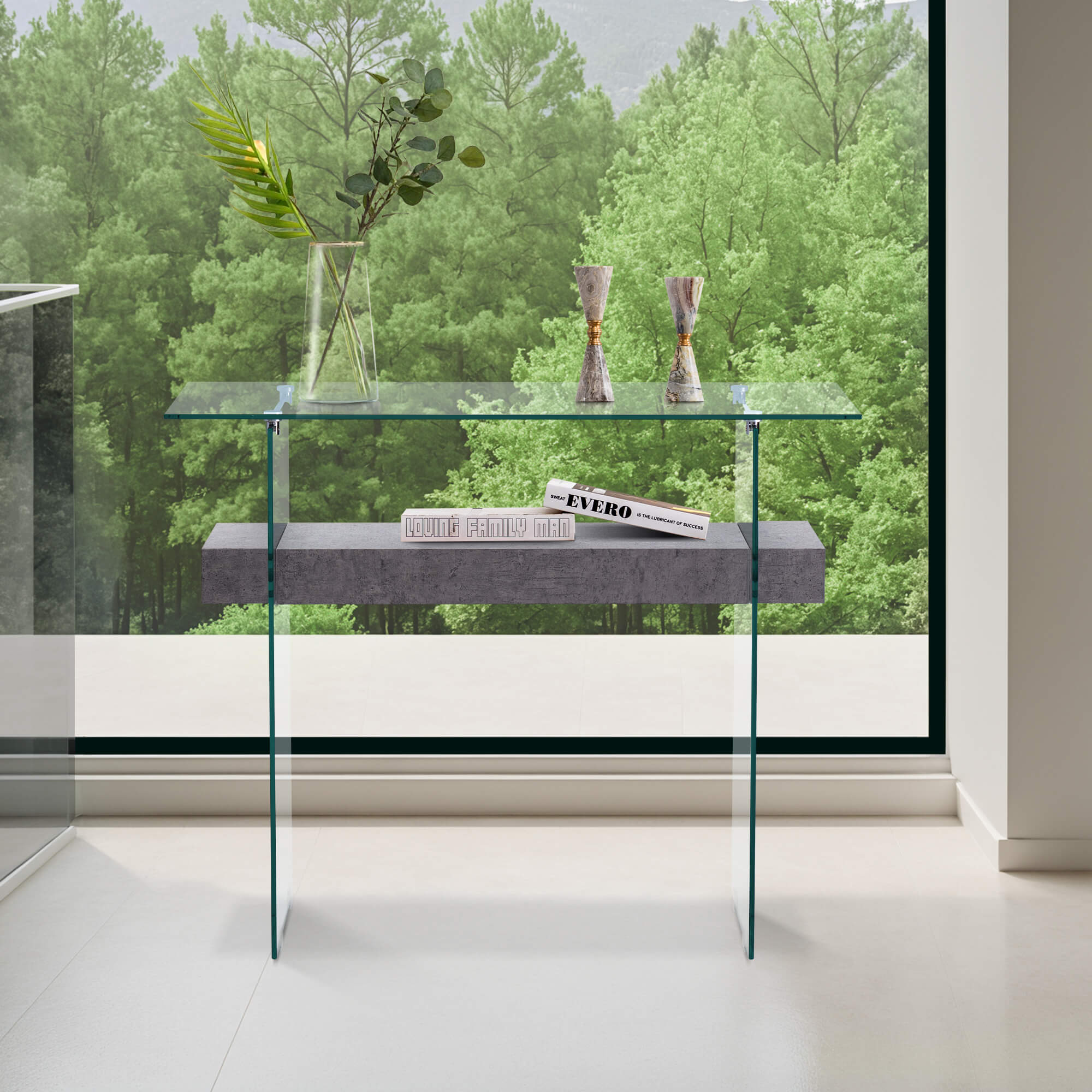 ivinta Glass Console Table with Storage, Small Narrow Entryway Table for Living Room, 39.4" Modern Sofa Table for Foyer, Hallway, Bedroom