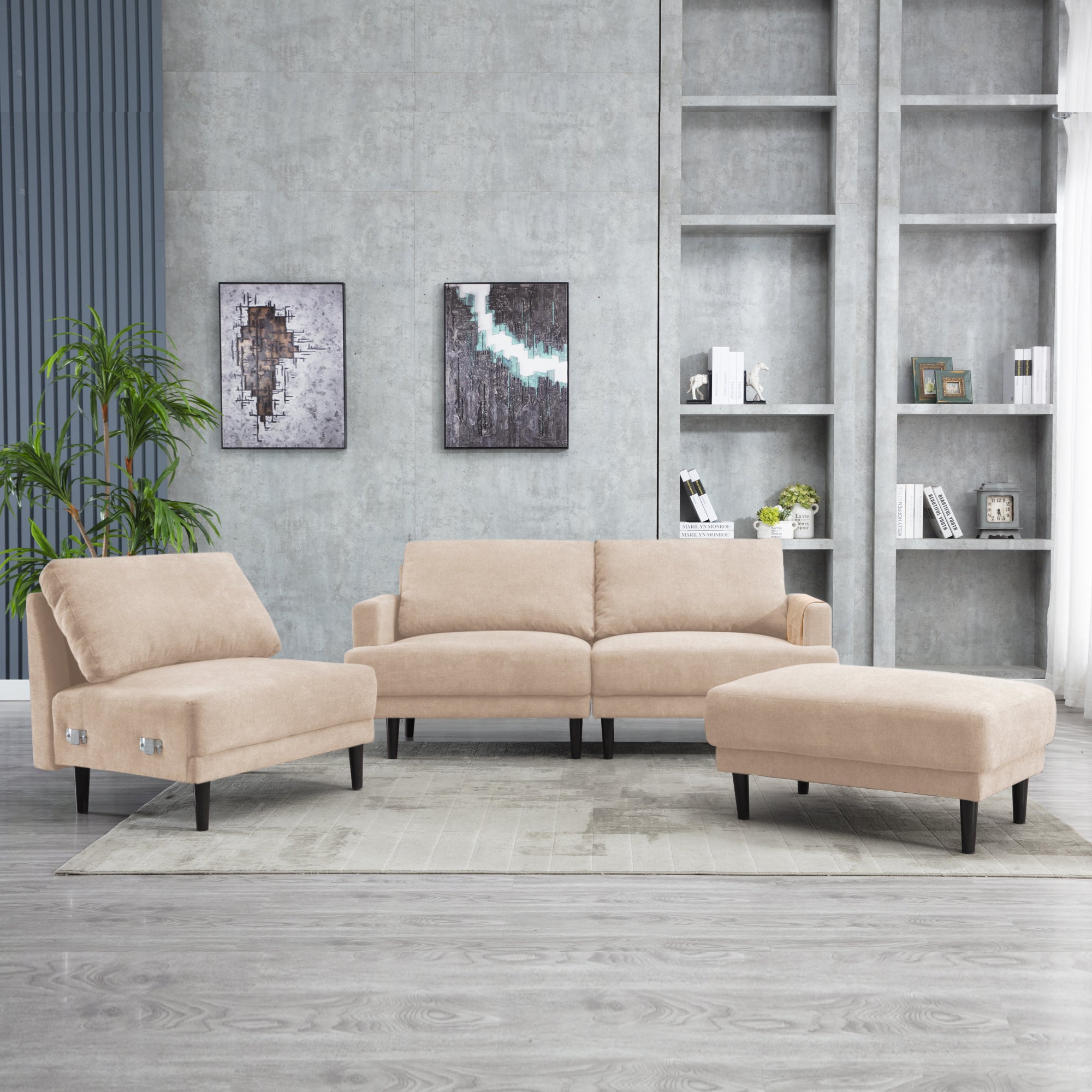 MCombo Sectional Couch Sofa 3-Seat Small Upholstered Modern Sofa with Ottoman Convertible Modular Couch Set for Bedroom Living Room L Shaped Couch Loveseat