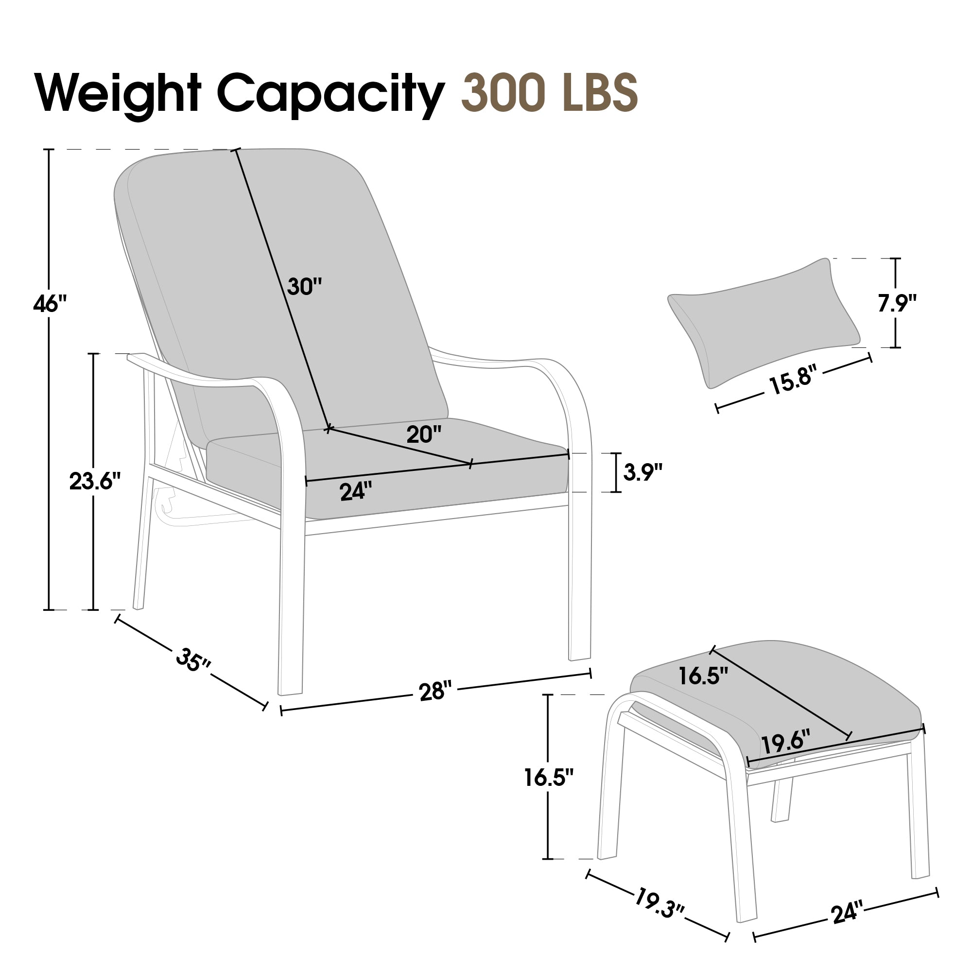 ivinta Outdoor Chair with Cushions, Pillow, Ottoman,  Patio Chair for Balcony, Gardern, Lawn, Lounge Chair