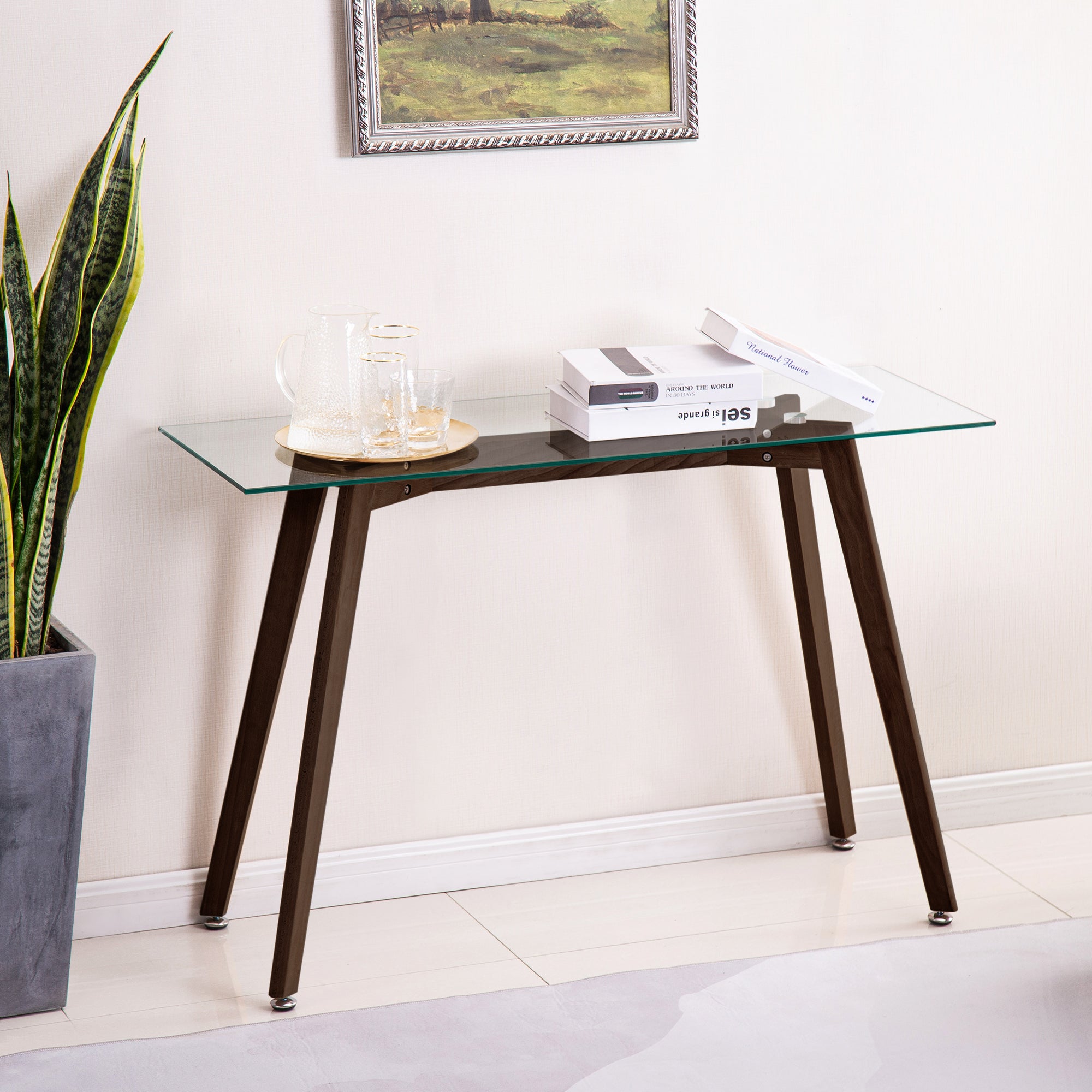 Ivinta Glass Console Table, Narrow Sofa Table for Small Space, Entryway Table for Hallway