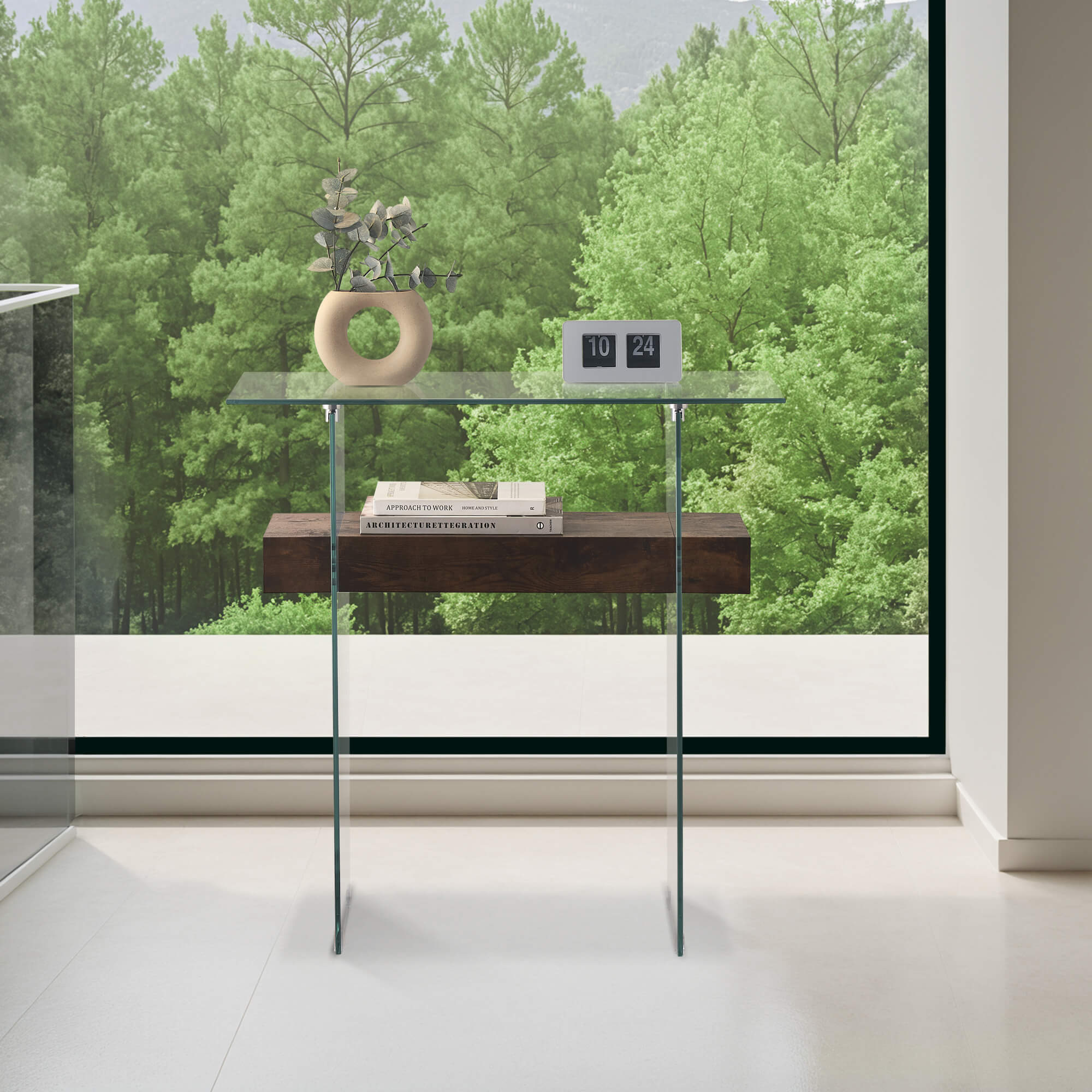 ivinta Narrow Glass Console Table with Storage, 31.5'' Modern Sofa Table for Small Space, Small Entryway Table with Natural Wood Shelves for Living Room, Hallway