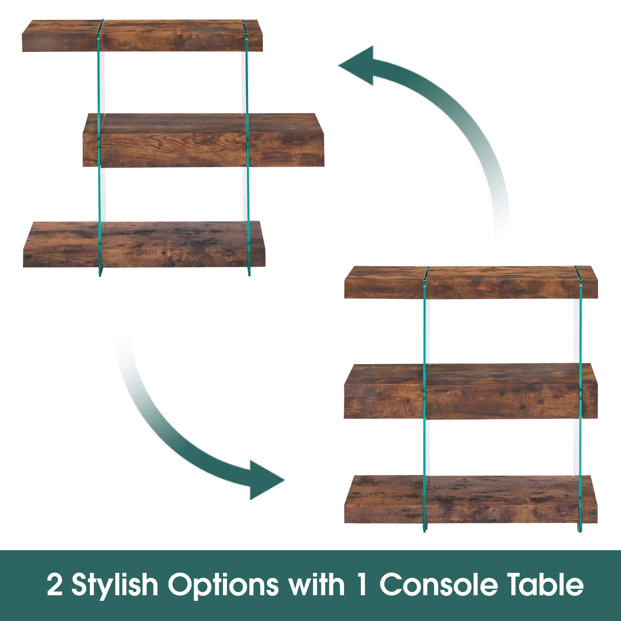 ivinta Glass Console Table with Storage Shelves, 3-Tier Modern Narrow Entryway Table with Drawer for Living Room, Hallway, Foyer and Entrance