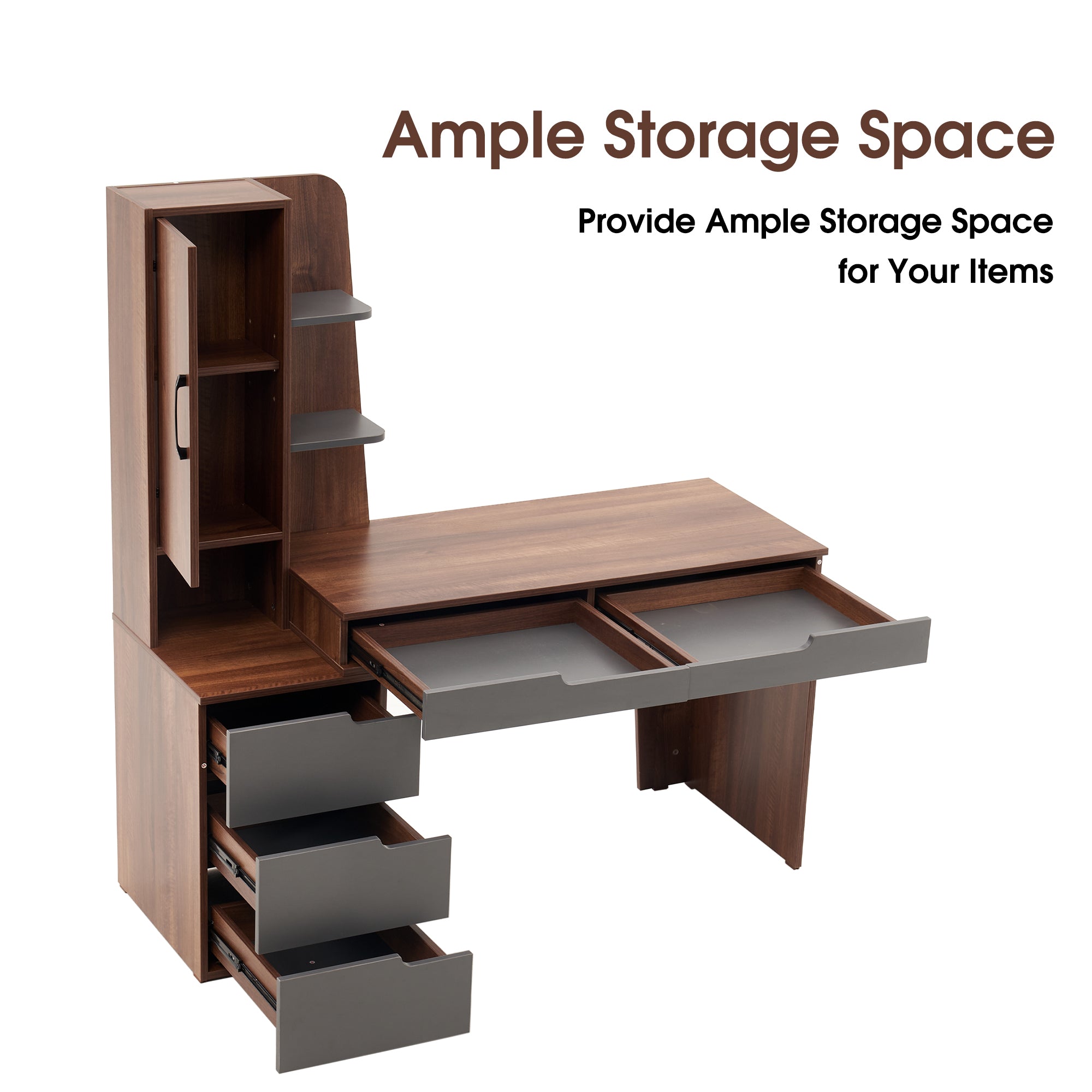 Ivinta Computer Desk with Drawers Storage Shelves, Modern Study Writin