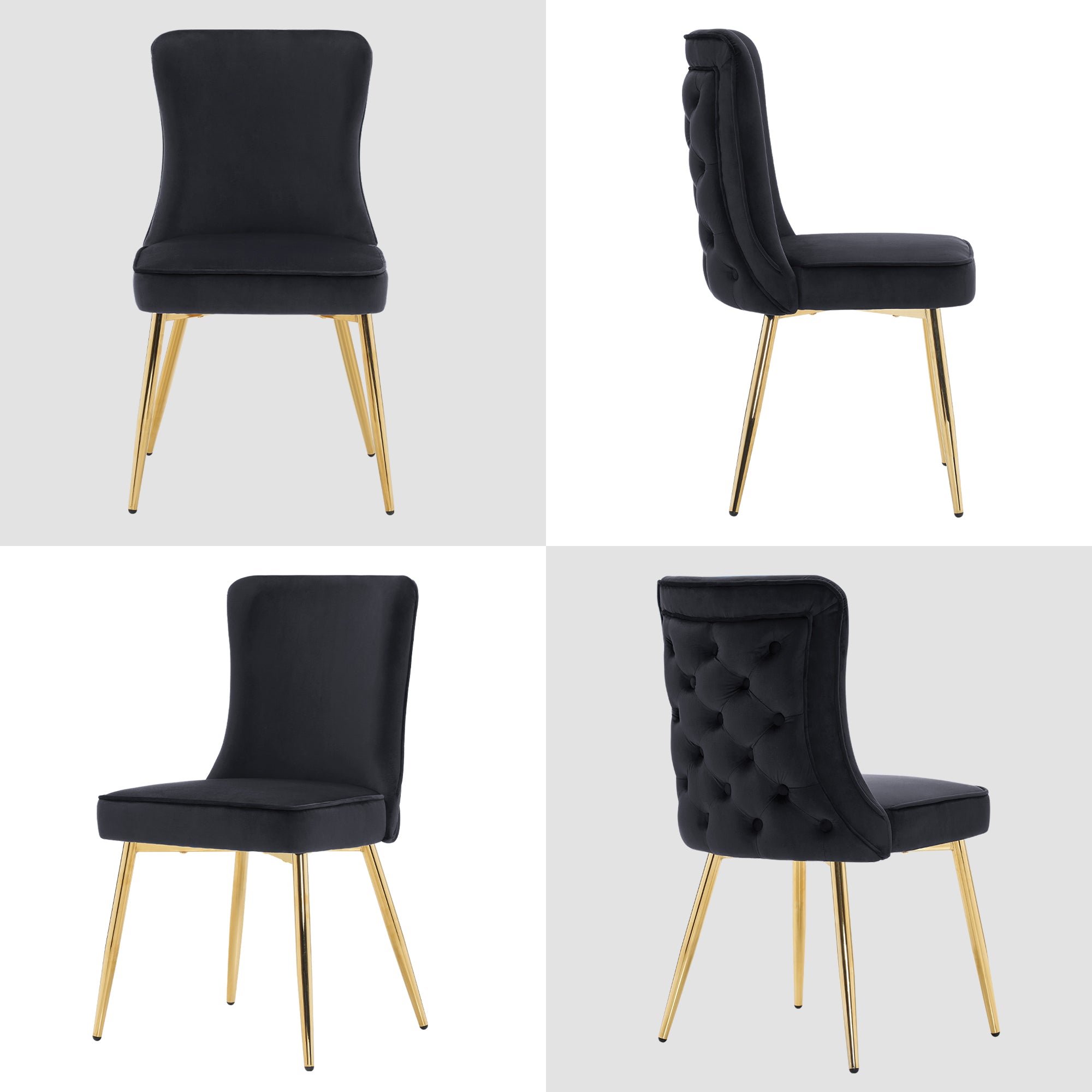 ivinta Tufted Dining Chair Set of 2, Luxury Black Tufted Button Back Dining Room Chair, Upholstery Accent Chair with Gold Legs, Mid-Century Modern Wingback Chair for Dining Room, Living Room