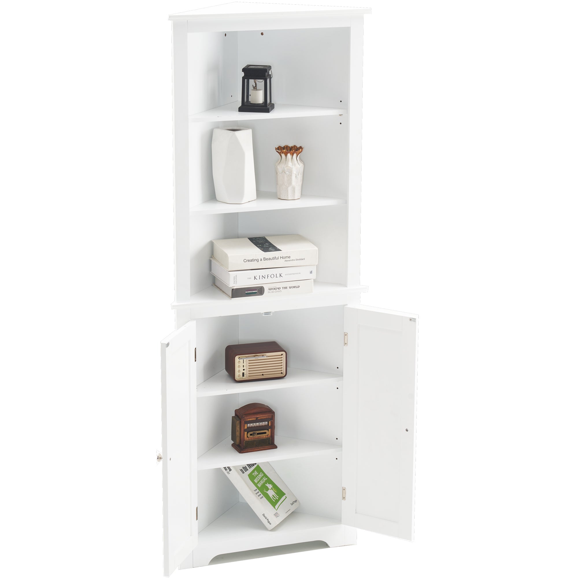ivinta Tall Corner Cabinet with Two Doors, Adjustable Shelves and Waterproof Design, Free Standing Corner Storage Cabinet for Bathroom, Living Room, Kitchen or Bedroom