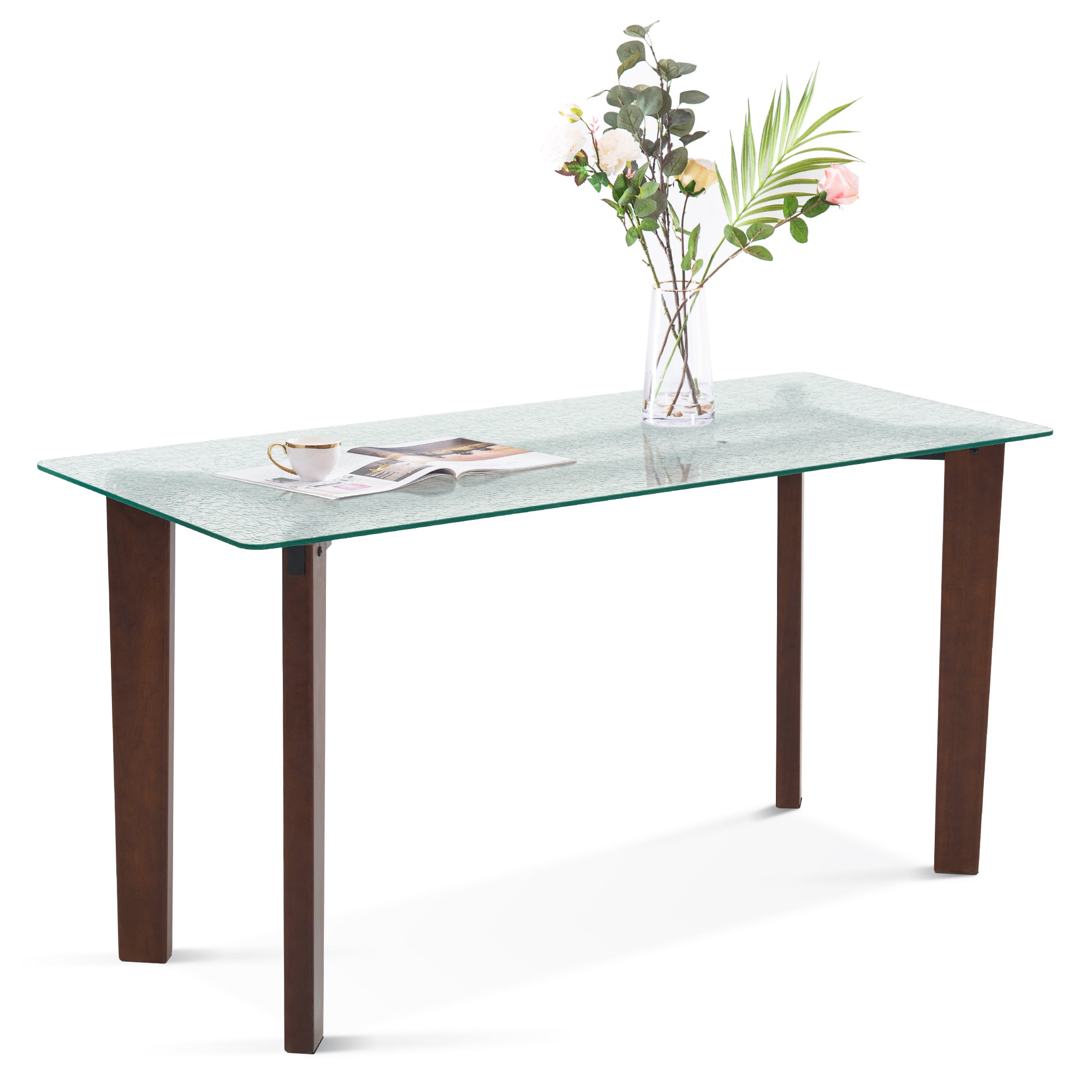 Ivinta Water Rippled Glass Dining Table for 2 or 4, Modern Clear Kitch