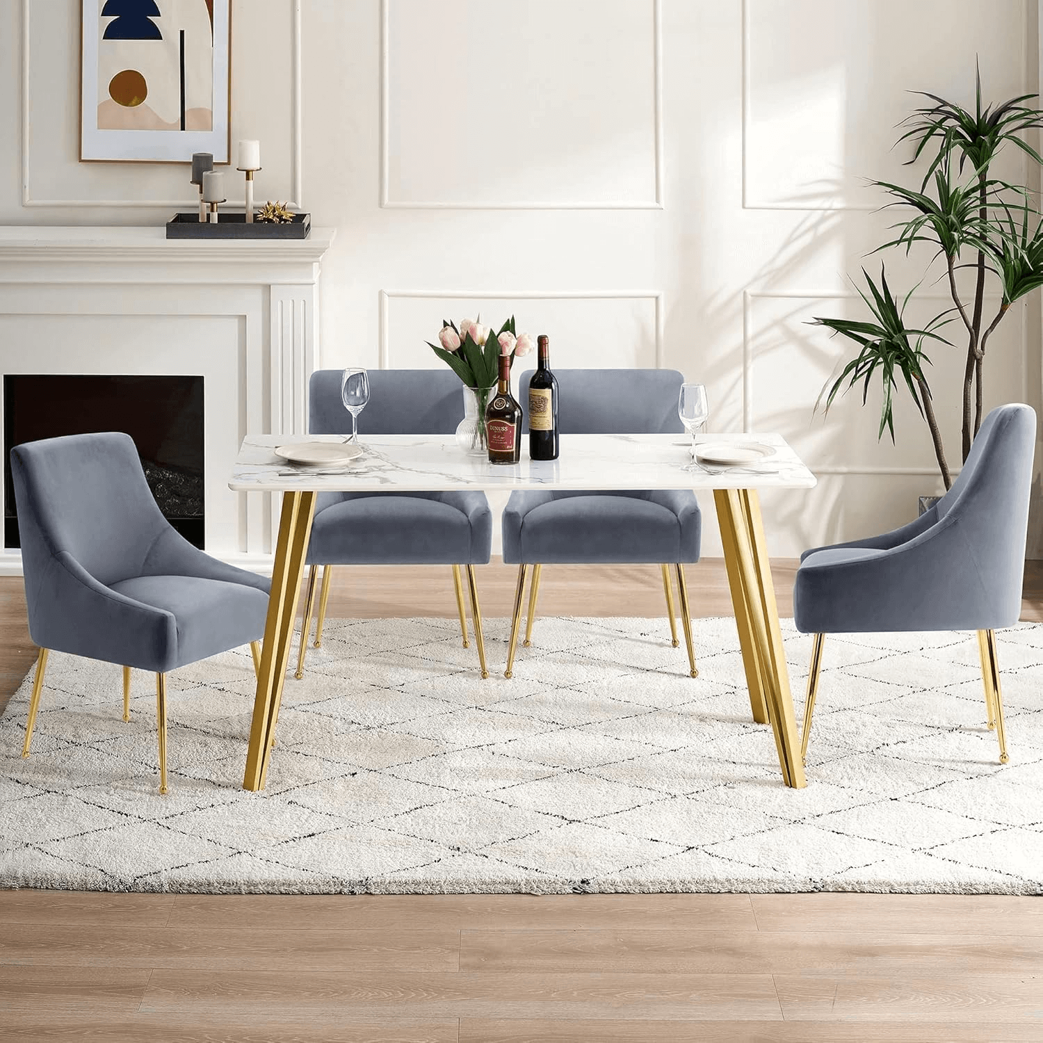 ivinta White Dining Table for 4-6, 55" Modern Rectangle Kitchen Table for Dining Room