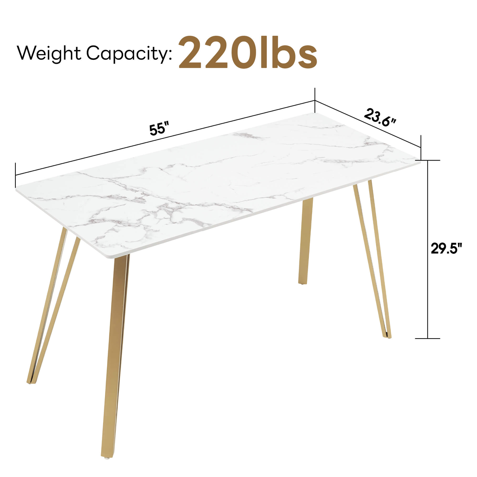 ivinta White Dining Table for 4-6, 55" Modern Rectangle Kitchen Table for Dining Room