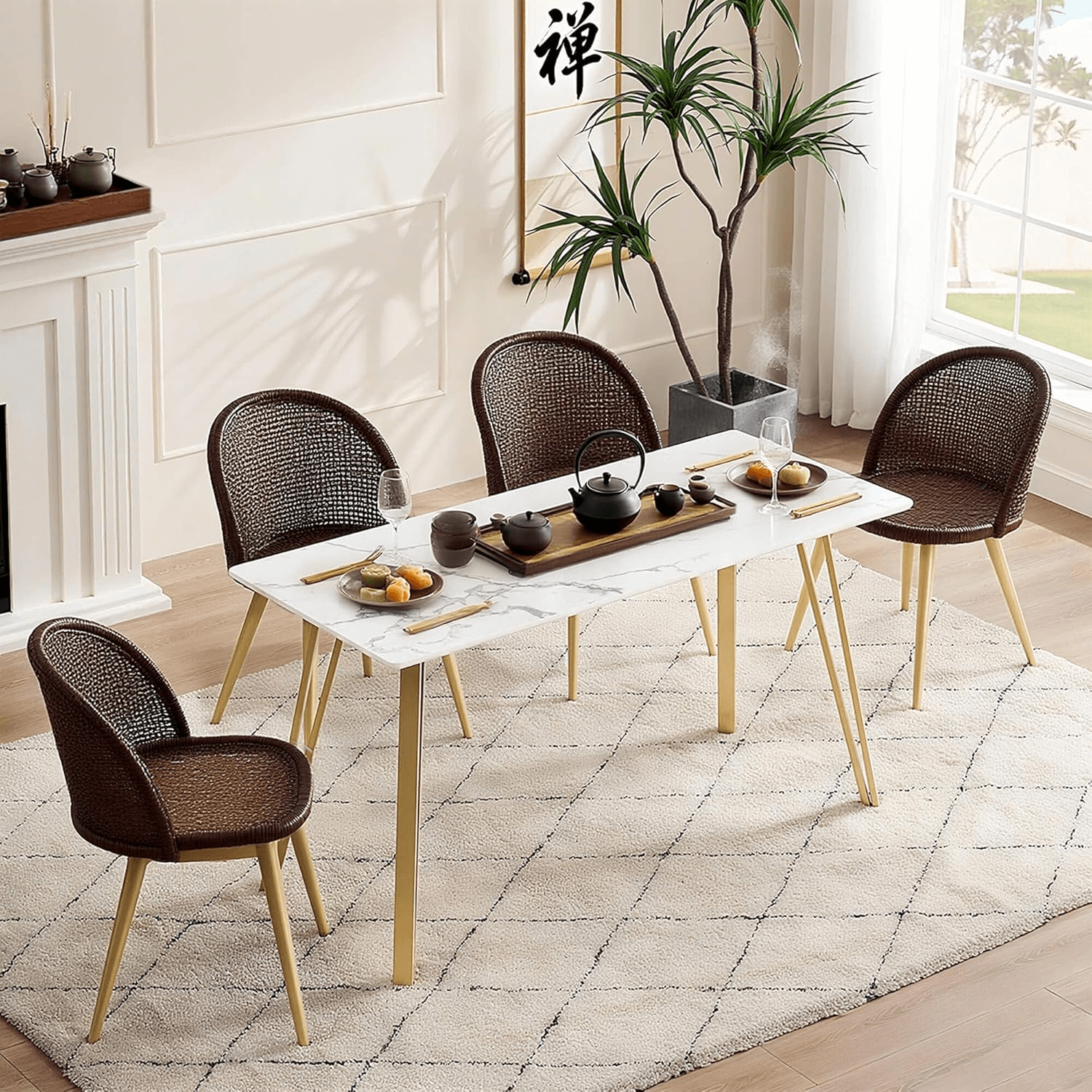 ivinta White Dining Table for 4-6, 55" Modern Rectangle Kitchen Table for Dining Room