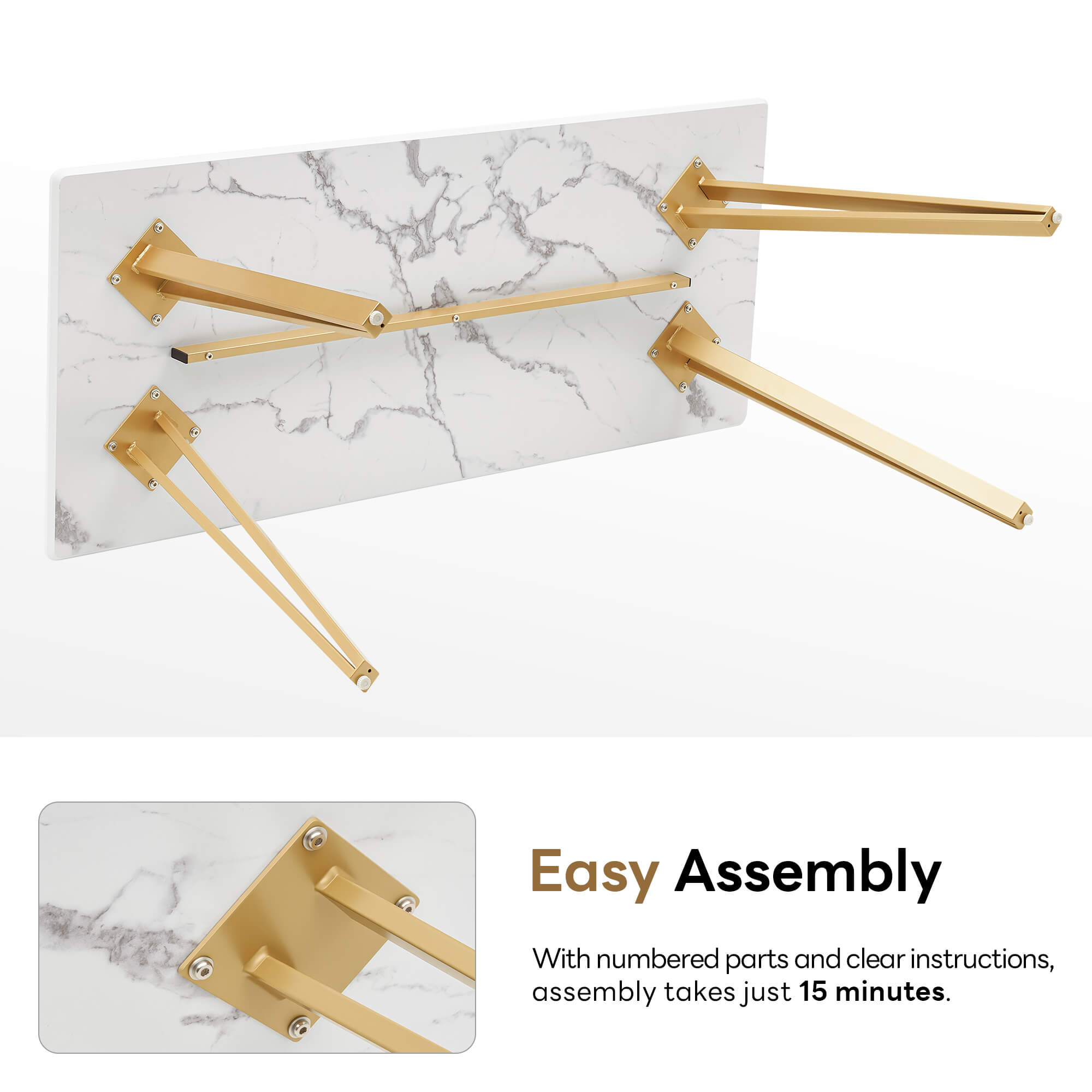 ivinta White Dining Table for 4-6, 55" Modern Rectangle Kitchen Table for Dining Room