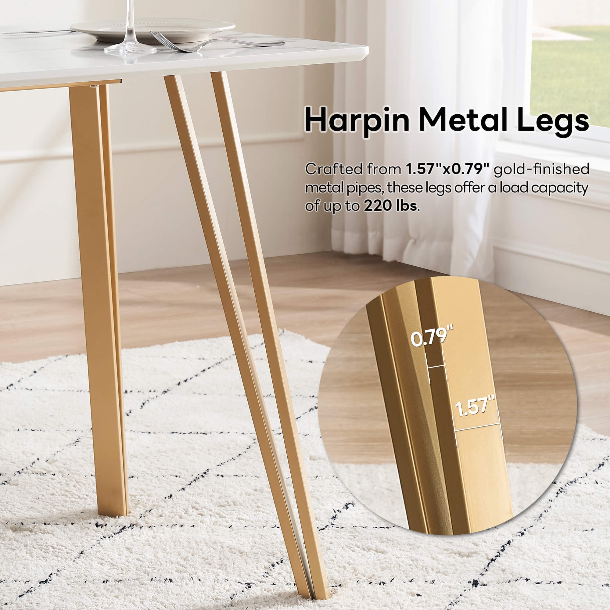 ivinta White Dining Table for 4-6, 55" Modern Rectangle Kitchen Table for Dining Room