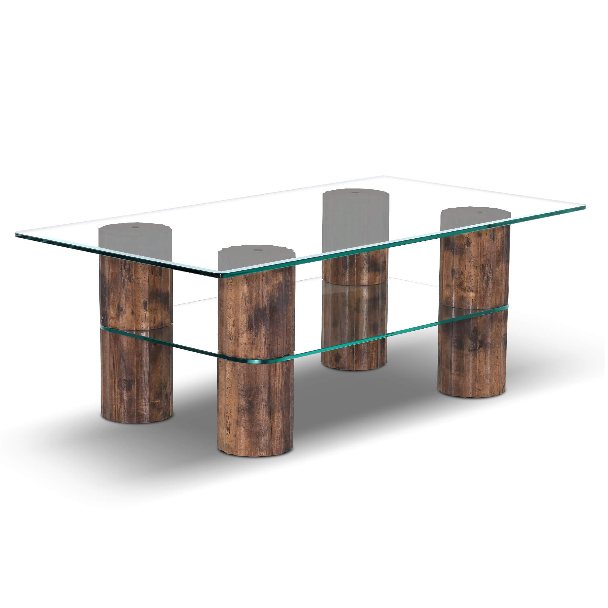 ivinta Glass Coffee Table with Storage Shelf, Small Modern Rectangular Center Table for Living Room, Wooden Legs, Easy Assembly, 44W×24D
