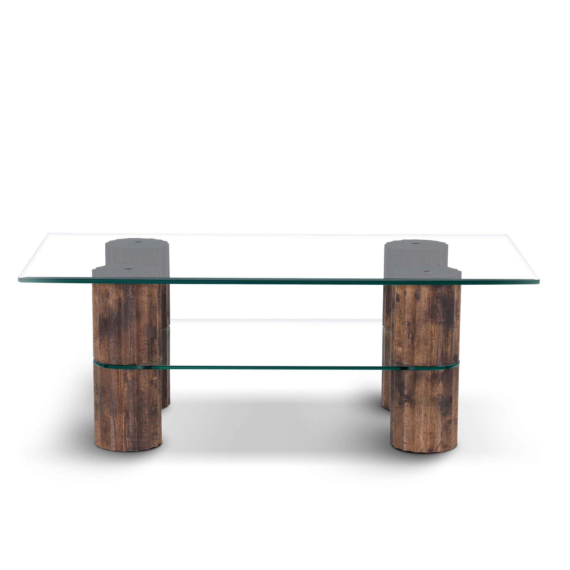 ivinta Glass Coffee Table with Storage Shelf, Small Modern Rectangular Center Table for Living Room, Wooden Legs, Easy Assembly, 44W×24D